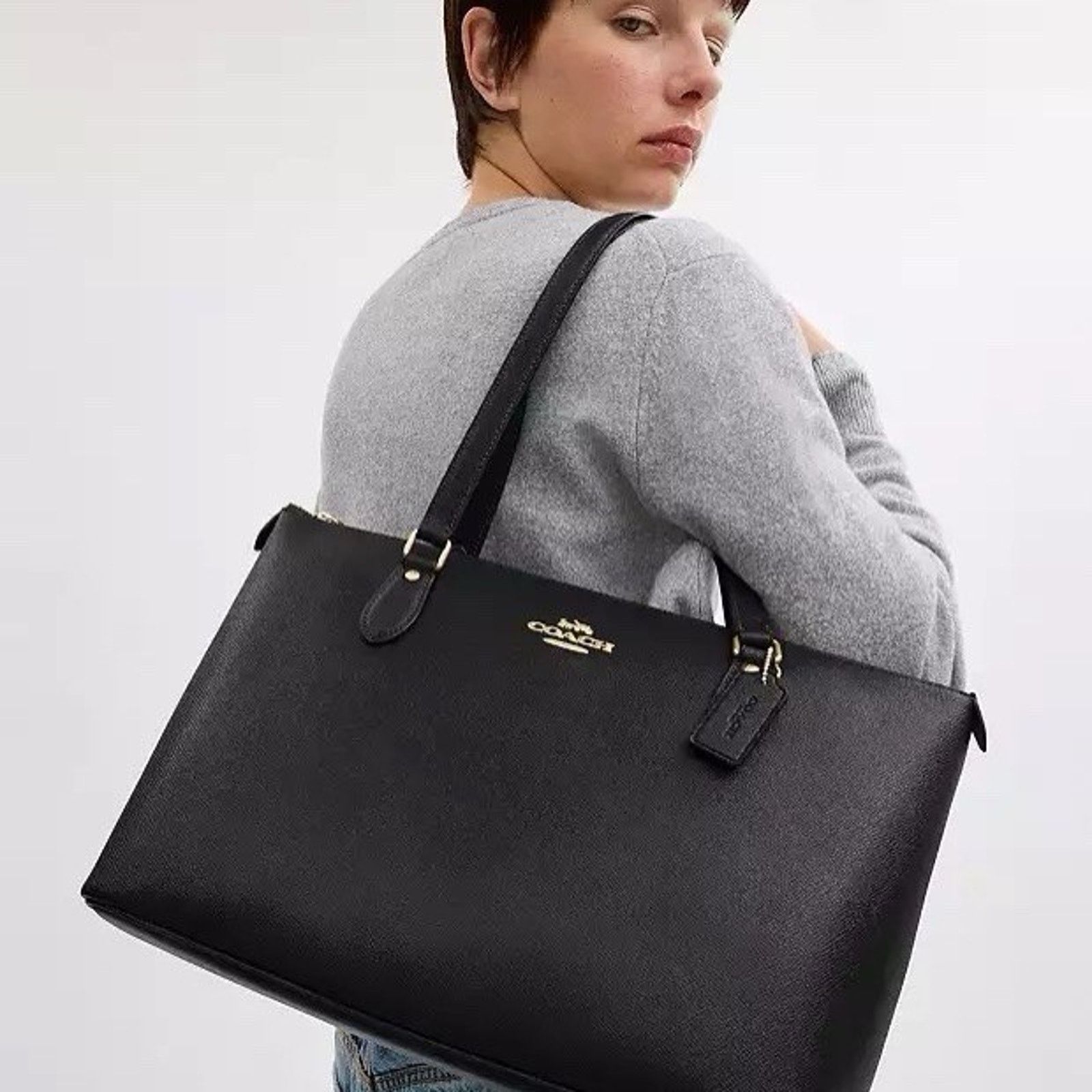 Coach NWT Coach Gallery Tote Bag Leather CV402 Gold/Black Size ONE SIZE - 6 Thumbnail