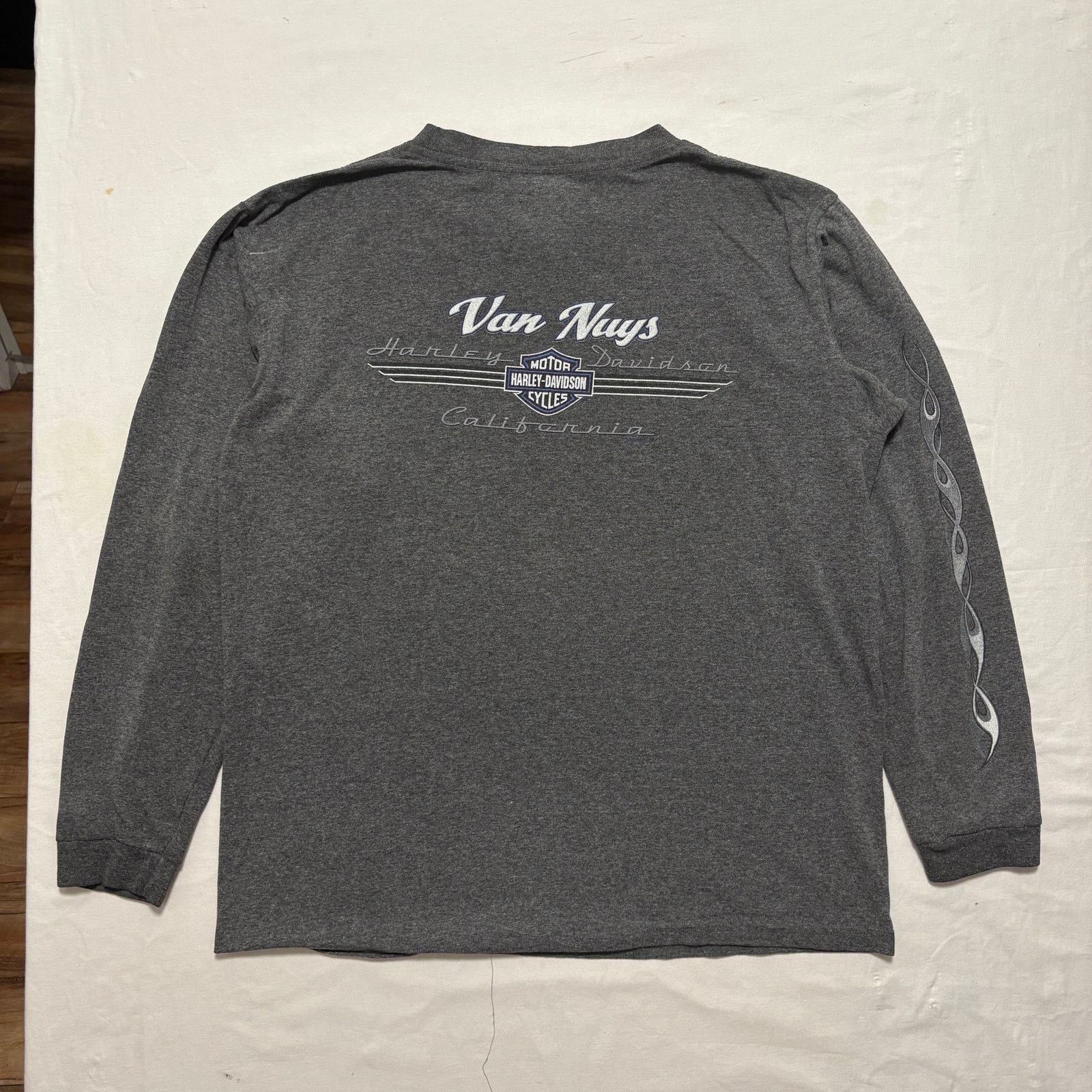Harley Davidson VTG 90's Harley Davidson Flame Sleeves T-Shirt Gray L Size US L / EU 52-54 / 3 - 3 Thumbnail