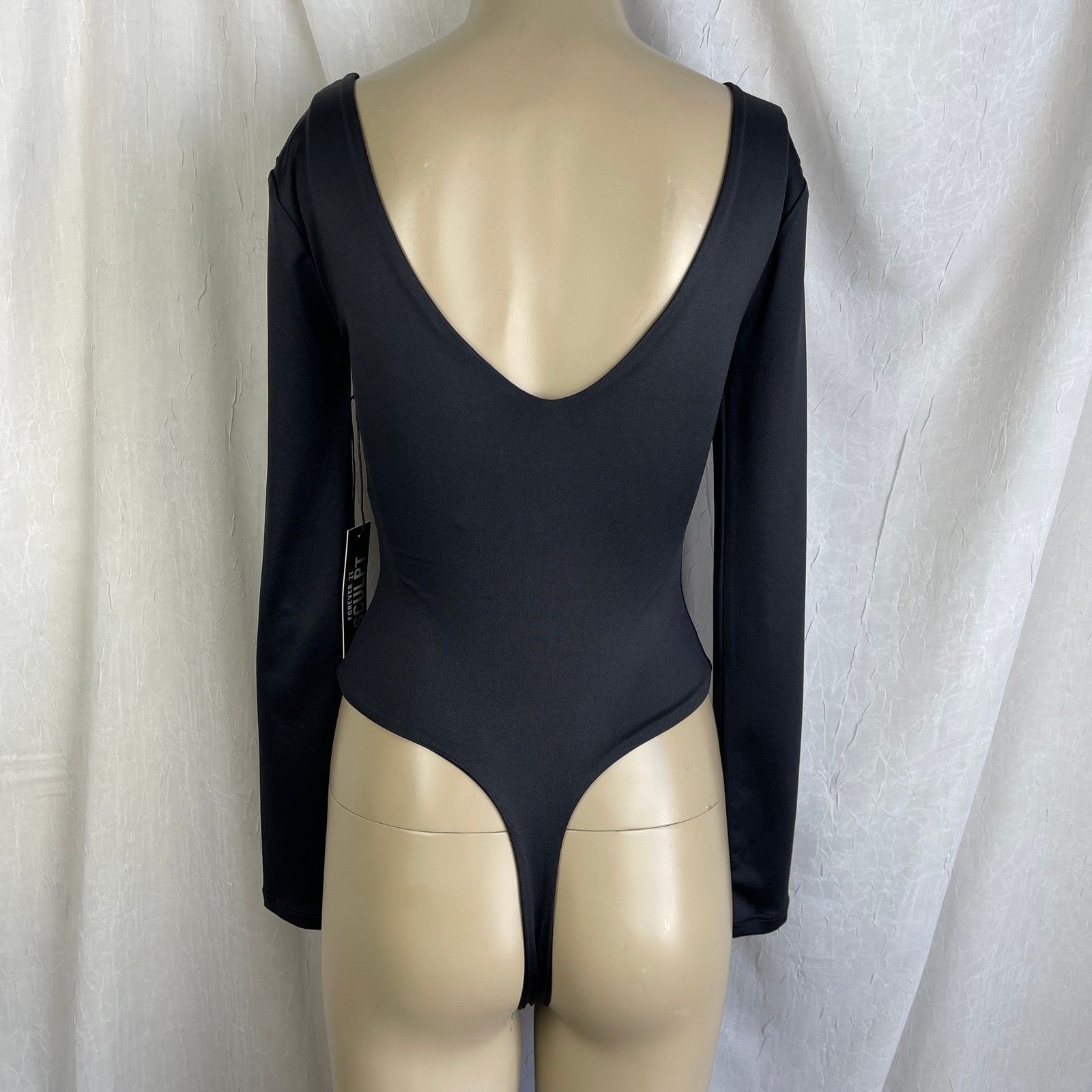 Forever 21 Forever 21 Black Contour Sculpt Satin Thong Bodysuit NWT XS Size XS / US 0-2 / IT 36-38 - 7 Thumbnail