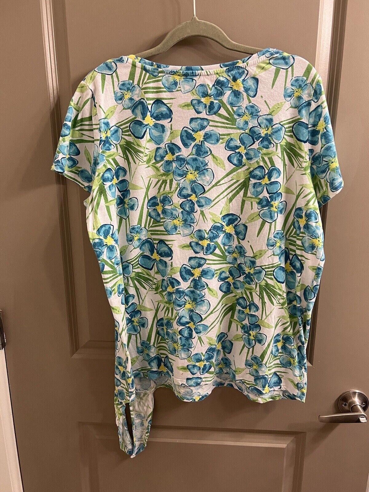 Designer WOMEN WHITE STAG Blue FLORAL Top XL Size XL / US 12-14 / IT 48-50 - 4 Thumbnail