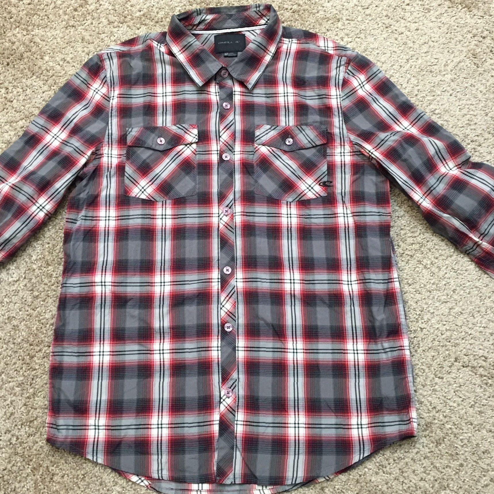 O'Neill O'Neill Shirt Mens Medium Gray Red Plaid Long Sleeve Button Up Size US M / EU 48-50 / 2 - 5 Thumbnail