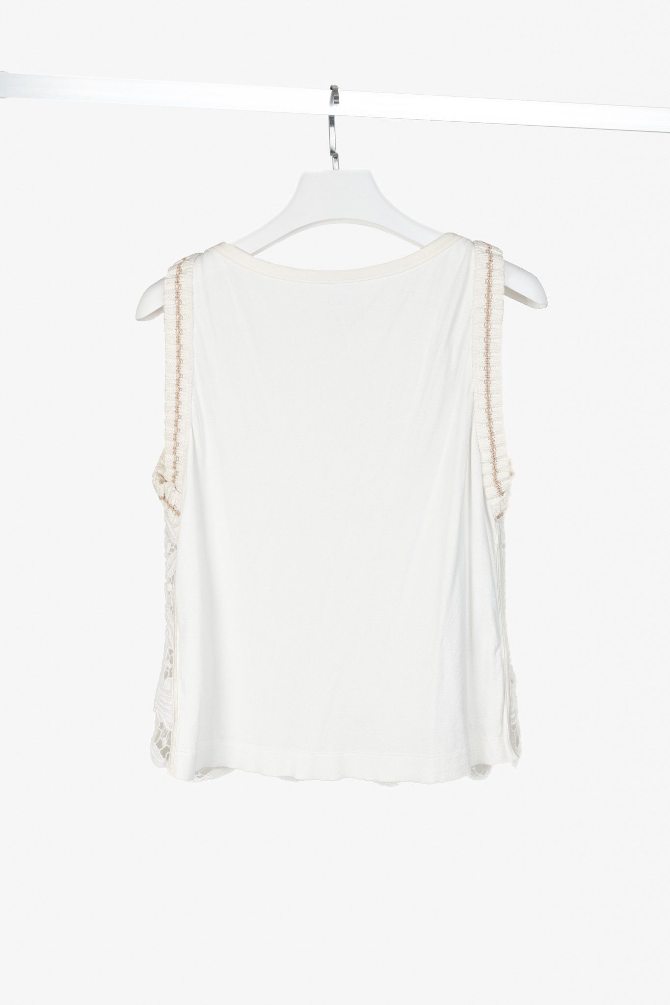 Other Marc Cain Off White Multi-Fabric Crochet Lace Tank Size L / US 10 / IT 46 - 2 Thumbnail