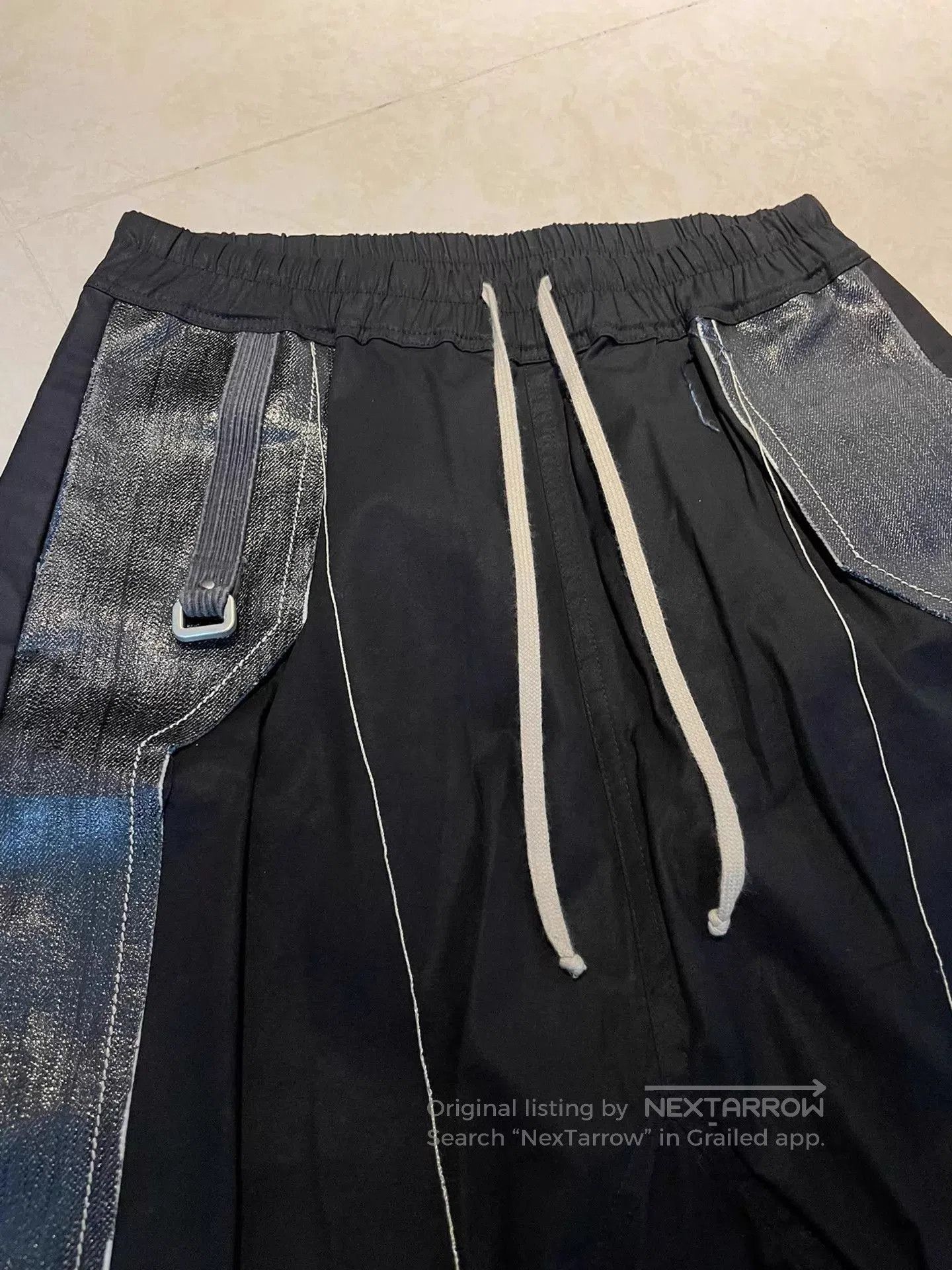 Rick Owens Black Shorts with Metallic Side Panels and Drawstring. Size US 26 / EU 42 - 2 Thumbnail