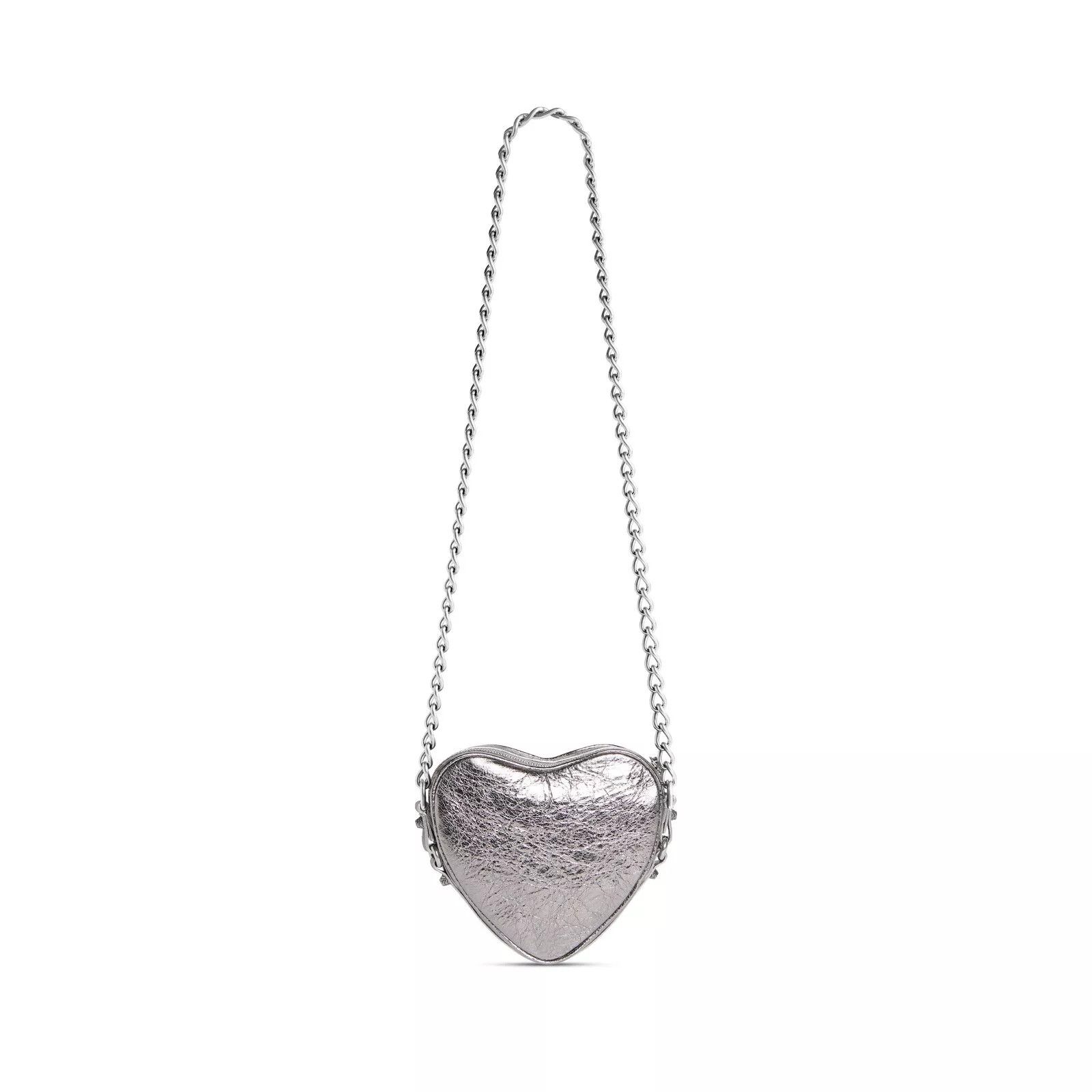 BALENCIAGA Le Cagole Heart Mini Silver Shoulder Bag