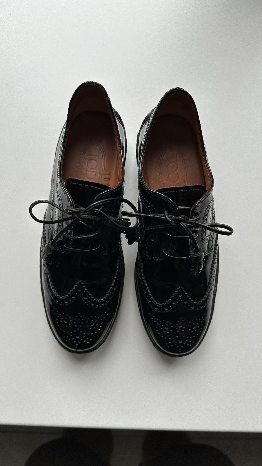 Tod's Tods Women Patent Leather Black Brogue Made In Italy Size 37 Size US 7 / IT 37 - 2 Thumbnail