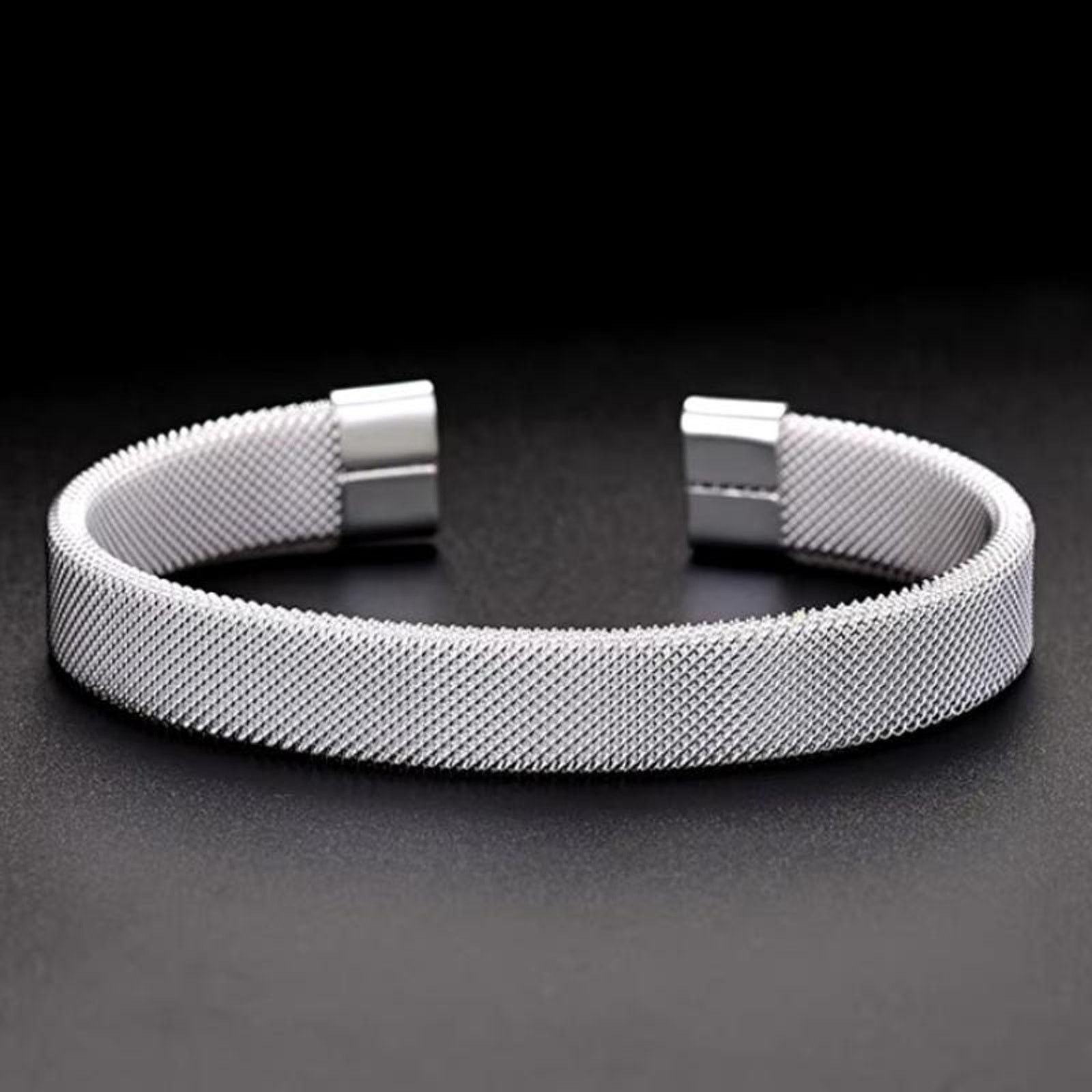 Other Modern Silver Mesh Cuff Bracelet - Minimalist Bangle Size ONE SIZE - 2 Thumbnail