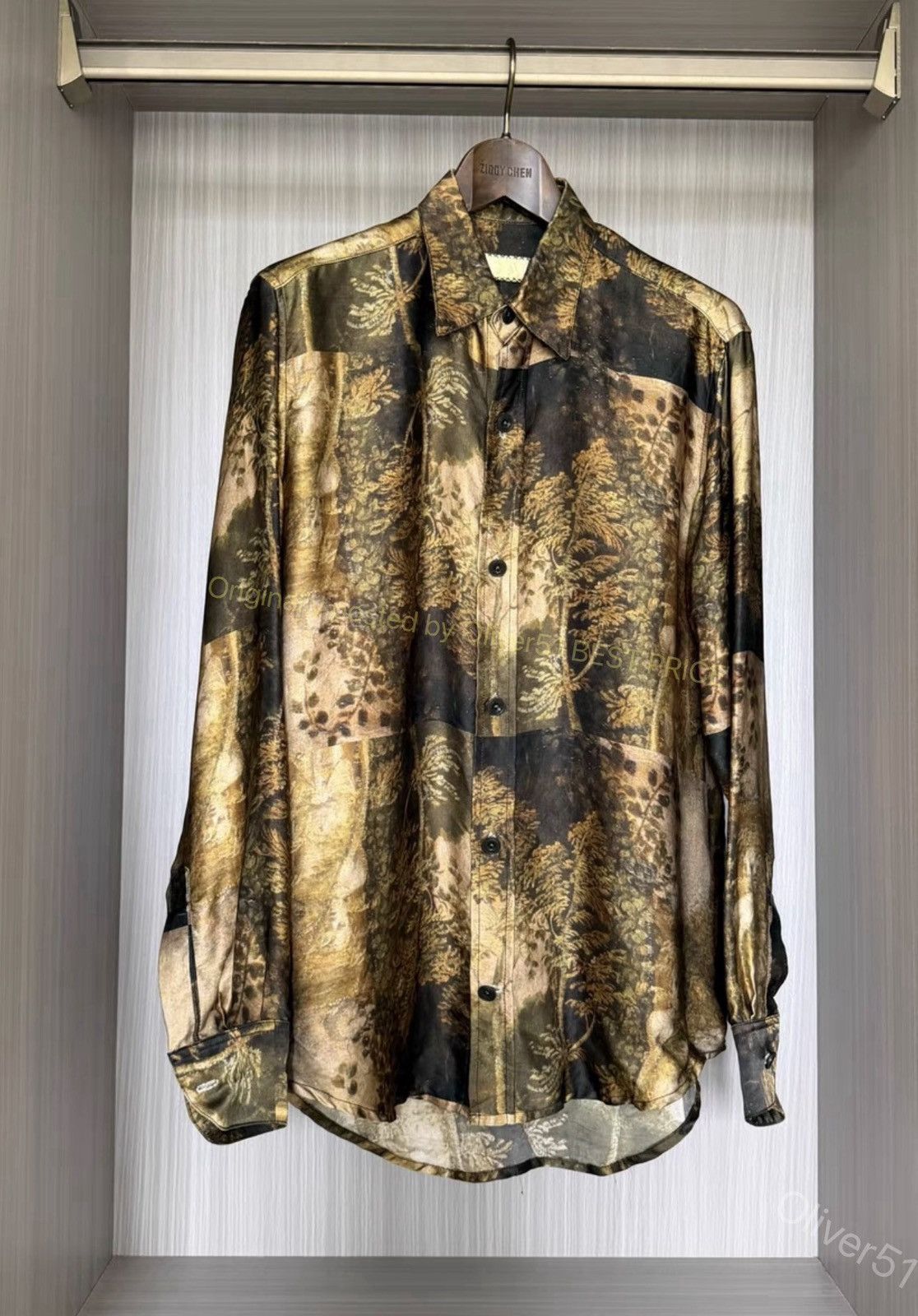 Geoffrey B. Small Geoffrey B. Small GBS silk tree‑shadow shirt YYYY17/2610 Size US M / EU 48-50 / 2 - 1 Thumbnail