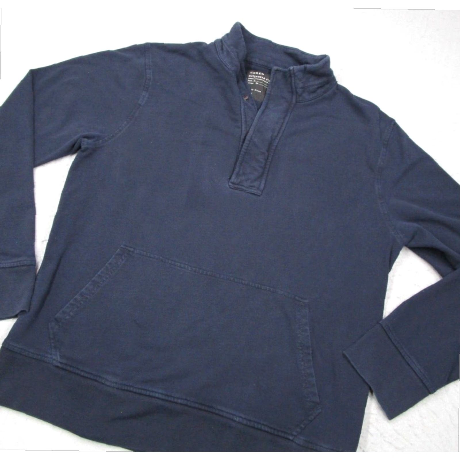 J.Crew J.CREW Men's Blue Pullover Sweater Large Cotton Fleece 1/4 Snap Kangaroo Pocket Preppy Style Size US L / EU 52-54 / 3 - 2 Thumbnail