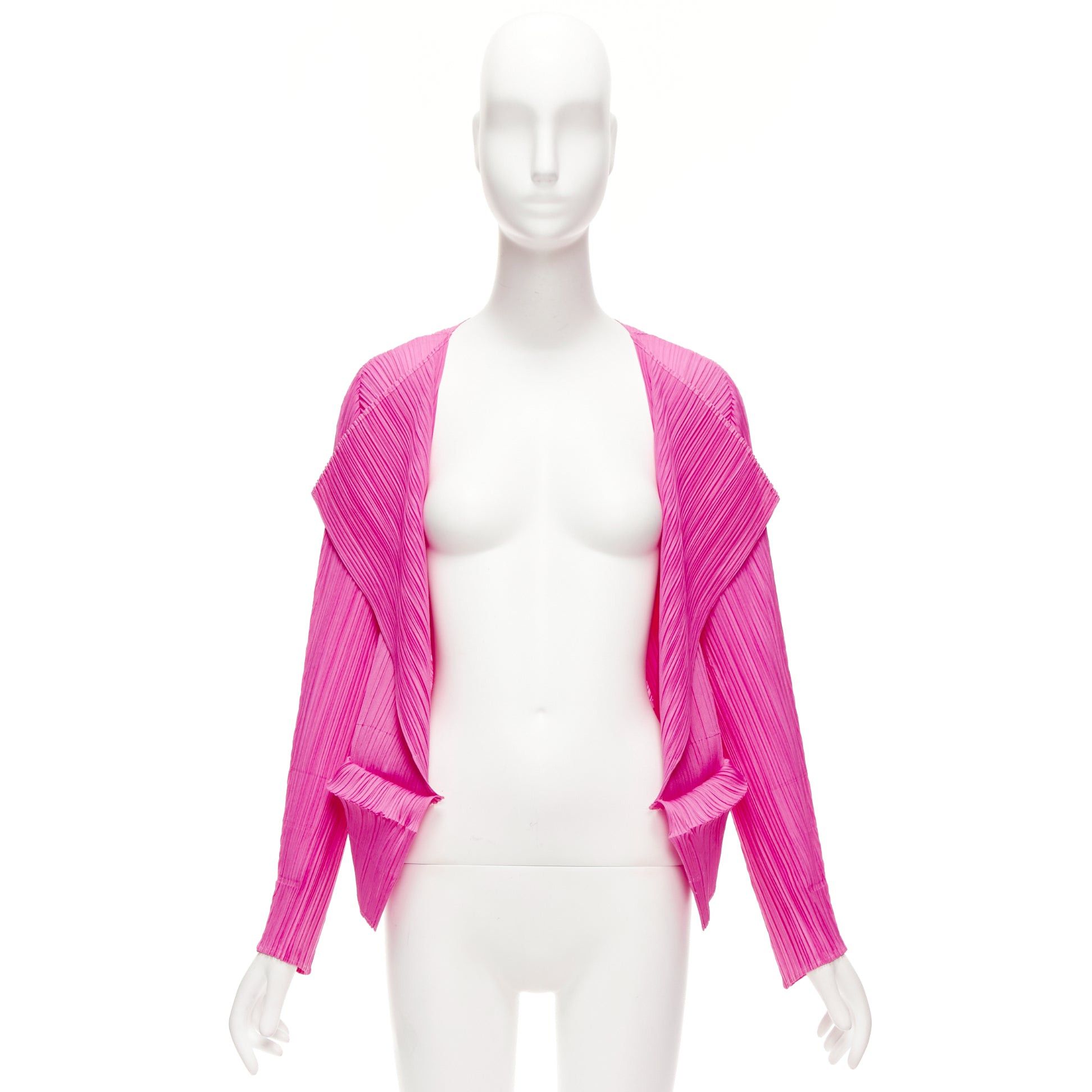 Issey Miyake ISSEY MIYAKE Pleats Please hot pink pleated 3D cut hem cardigan jacket JP3 L Size M / US 6-8 / IT 42-44 - 1 Thumbnail