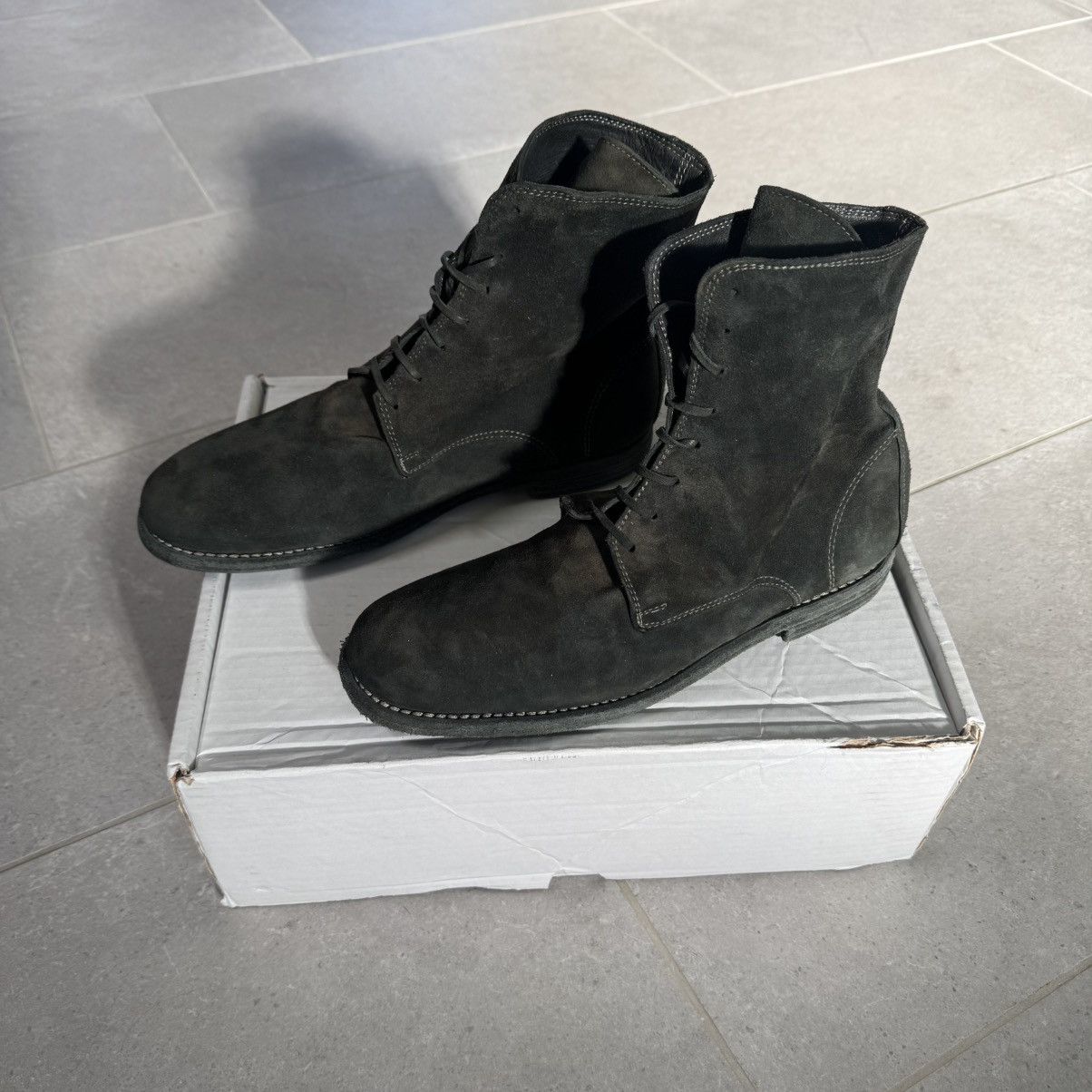 Pre-owned Guidi 995ms Reversed Baby Buffalo Leather Combat Boots In Black