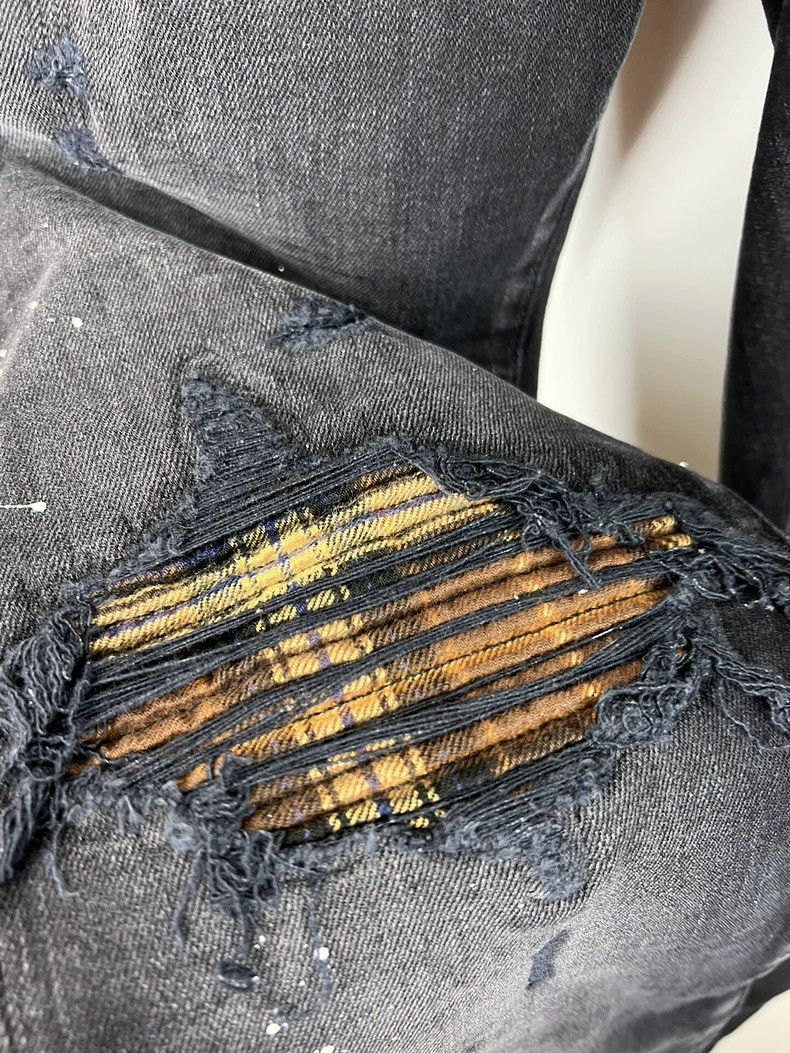 Amiri Amiri Splash-ink plaid patchwork leather mx1 jeans Size US 32 / EU 48 - 3 Thumbnail