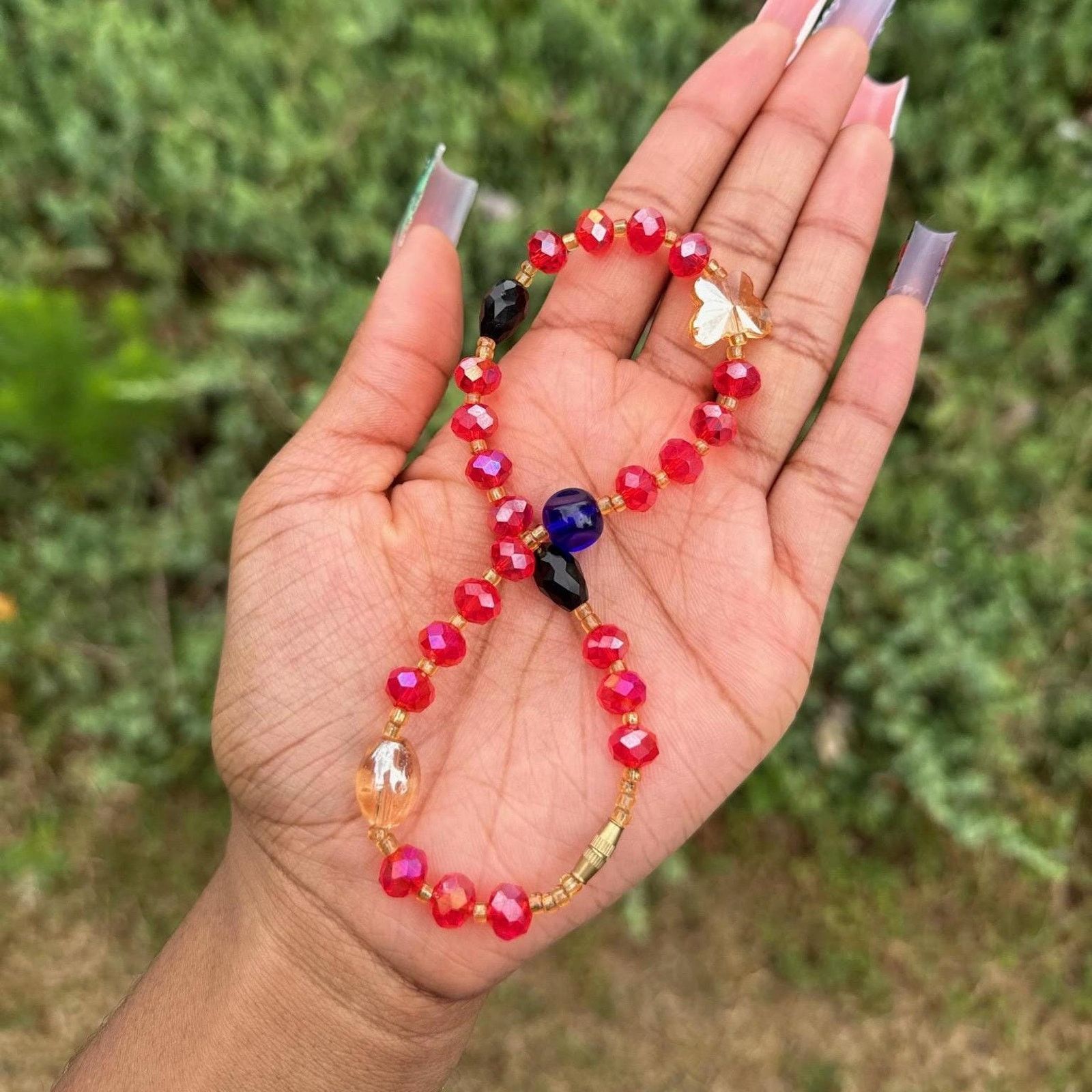 Handmade Colorful assorted beaded butterfly screw-on anklets Size ONE SIZE - 8 Thumbnail