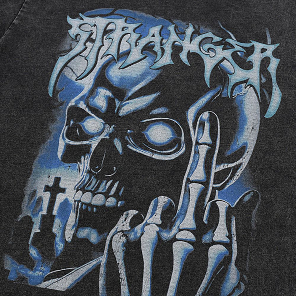 Vintage Distressed Garment-Washed Casual T-Shirt with Skull Print Size US L / EU 52-54 / 3 - 4 Thumbnail