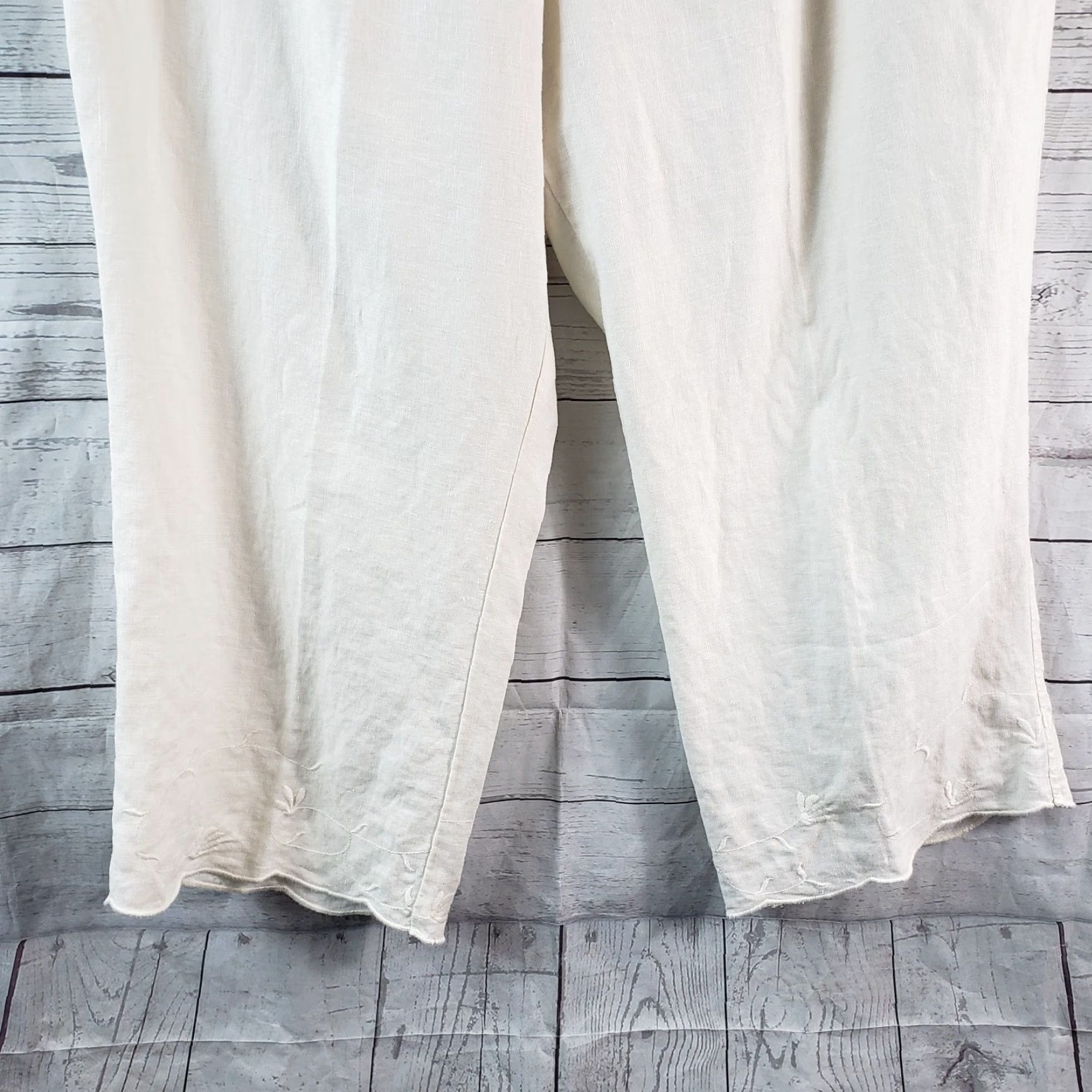 J. Jill J. Jill Womens Cropped Linen Pants Sz Large Petite Ivory Embroidered Hem Pants ShirtN/A Size 36" / US 14 / IT 50 - 3 Thumbnail