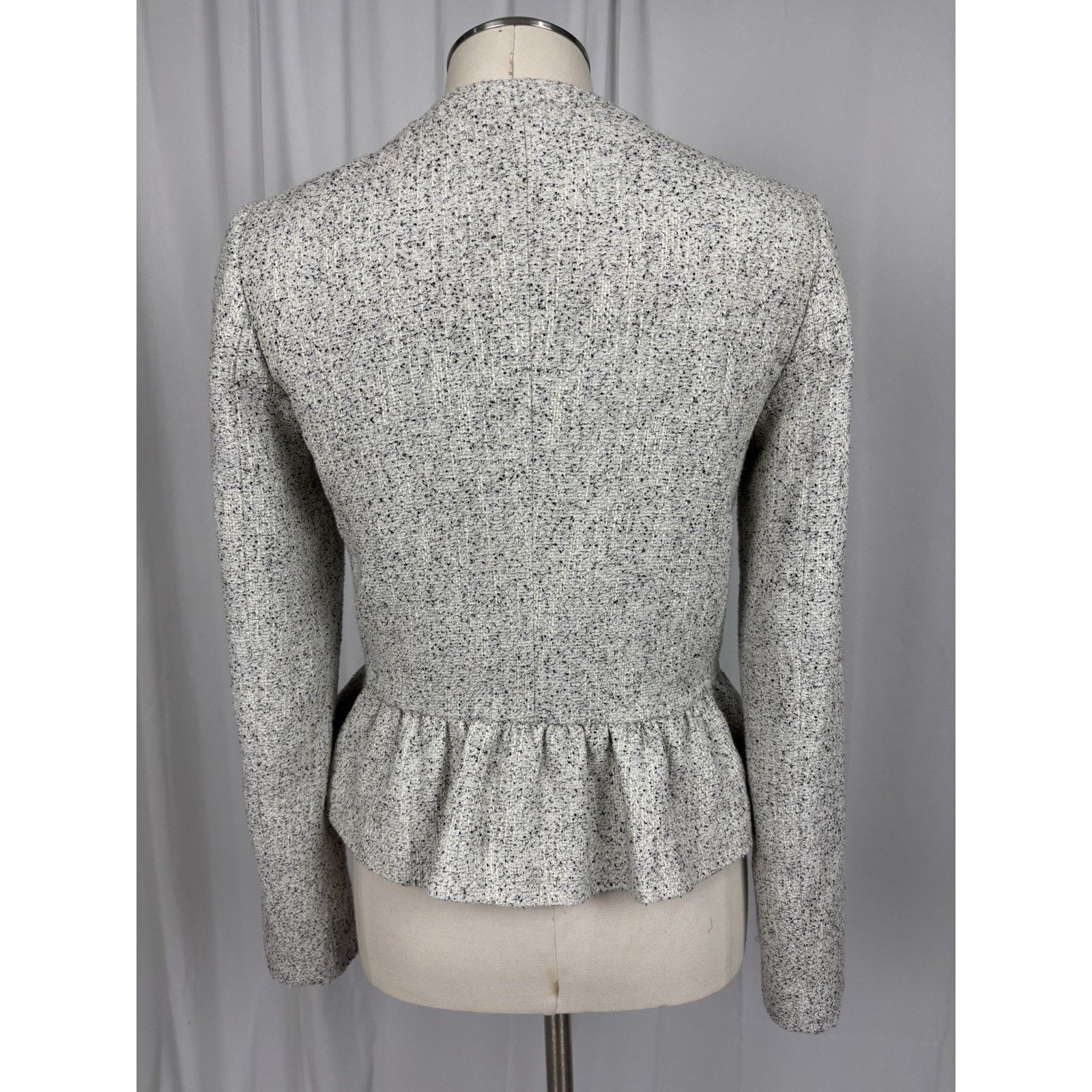 Ann Taylor Ann Taylor Women’s Tweed Jacket Peplum White Black Fleck 0 Size XS / US 0-2 / IT 36-38 - 4 Thumbnail