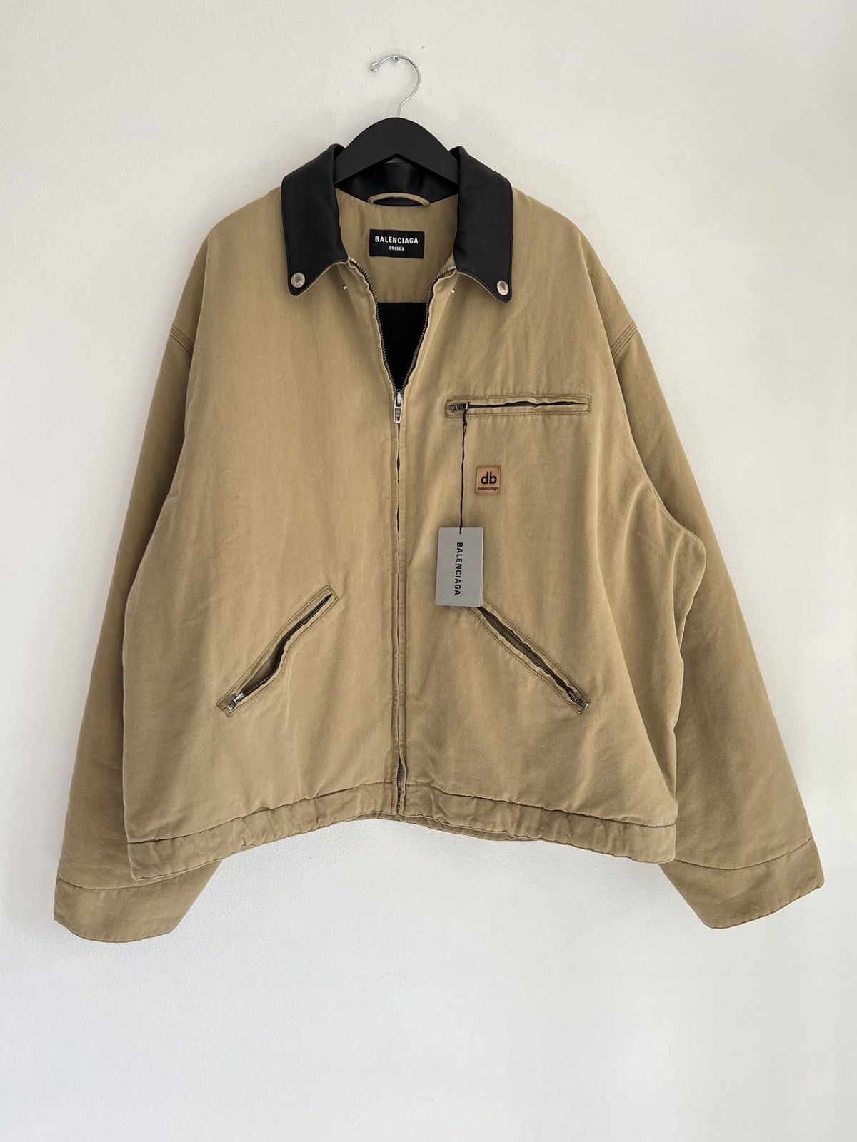 image of Balenciaga Canvas Work Jacket in Khaki, Men's (Size XL)