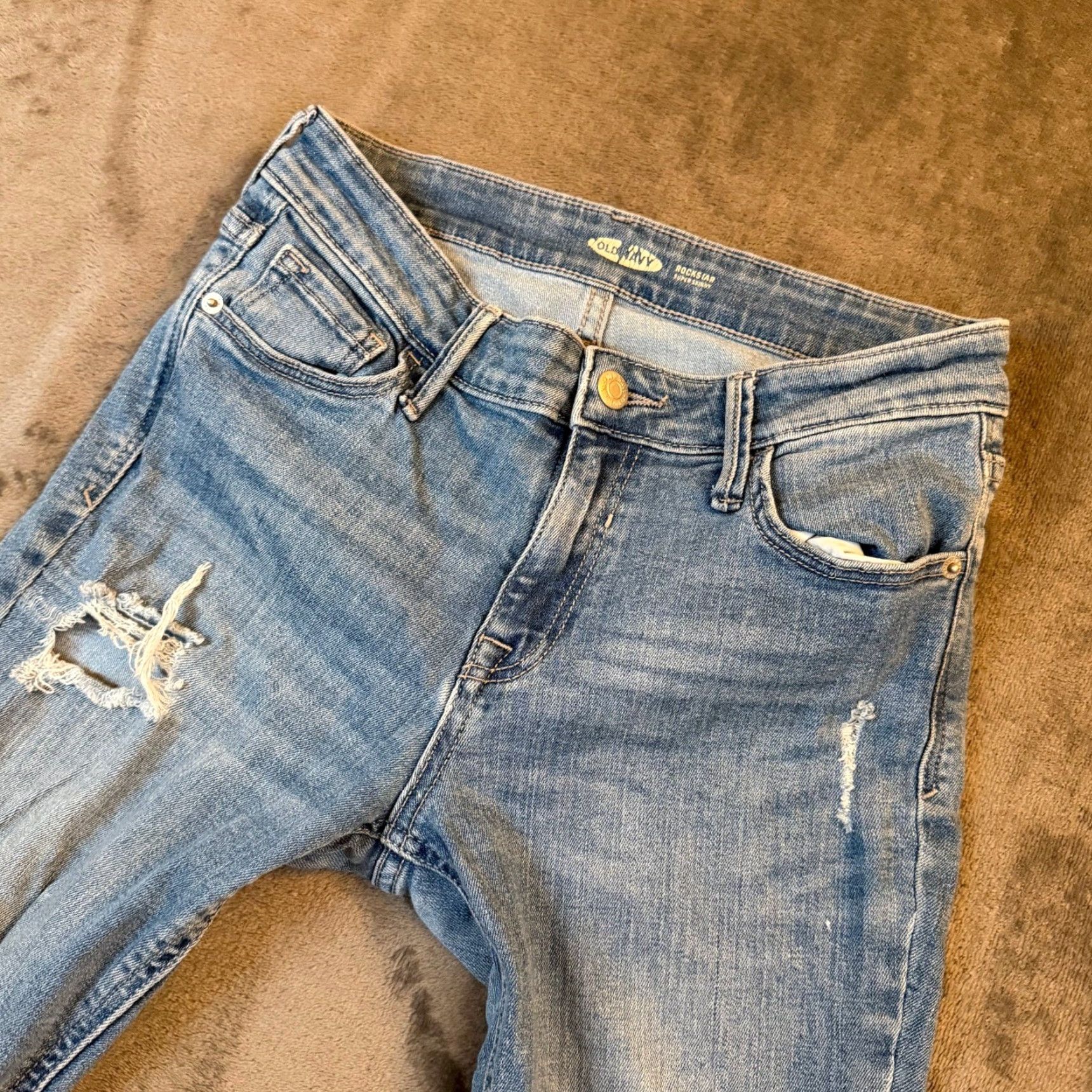 Old Navy Old Navy Rockstar Super Skinny Jeans Womens Size 2 Blue Distressed Denim Fashion Slim Stretch 5-Pocket Zip Fly Jeans Size 26" / US 2 / IT 38 - 2 Thumbnail