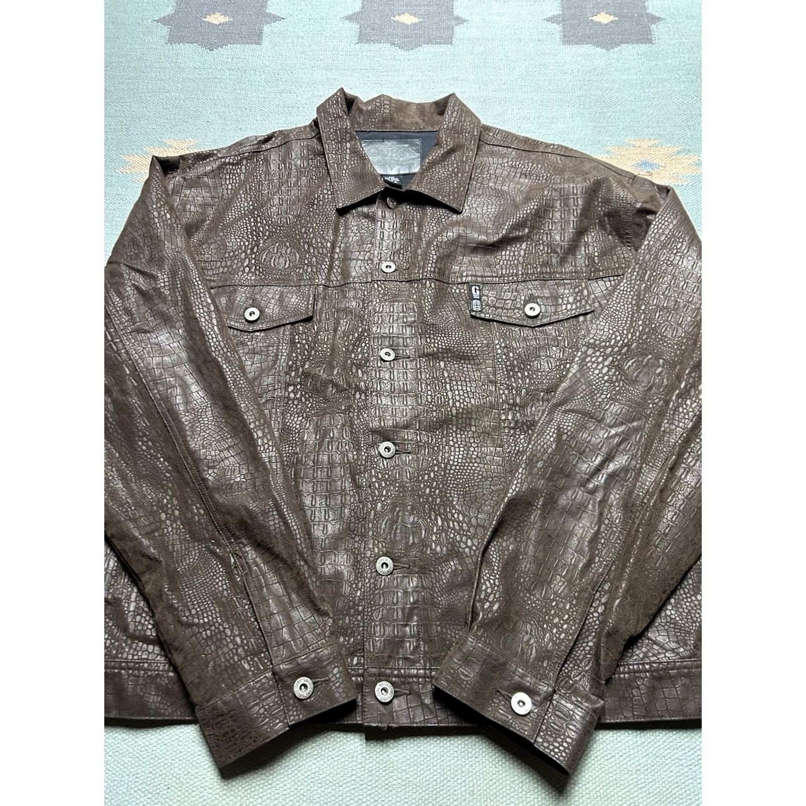 Guess GUESS Trucker Jacket 2XL Brown Faux Snakeskin Rayon Cotton Men’s Jacket Size US XXL / EU 58 / 5 - 2 Thumbnail