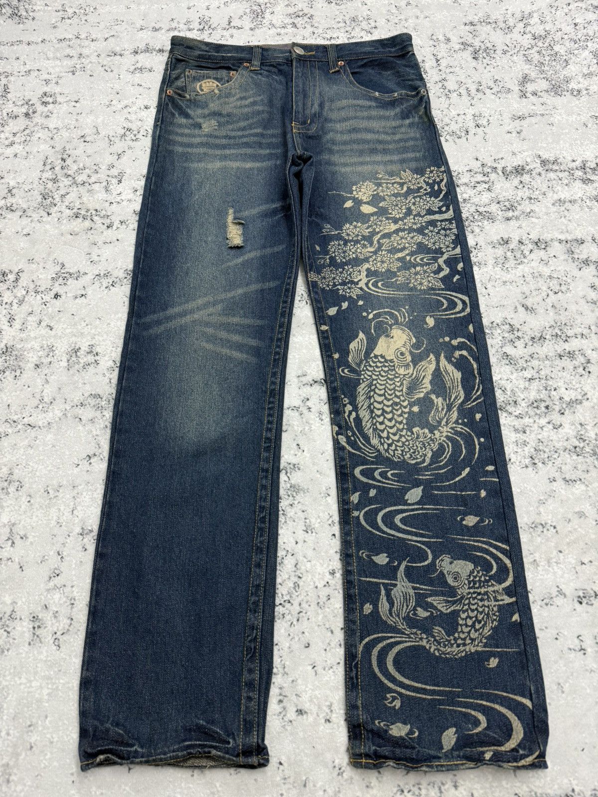Karakuri Tamashii Karakuri Tamashii Koi Fish Printed Denim Jeans Sukajan Style Size US 32 / EU 48 - 1 Thumbnail