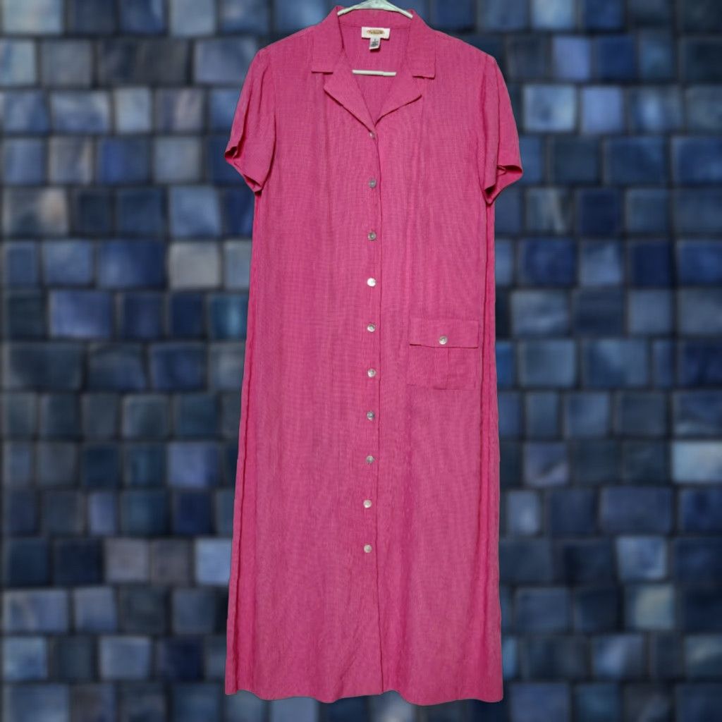 Talbots Talbots Womens Dress Button Front Maxi Gingham Short Sleeve Shoulder Pads Pink 8 Size 30" / US 8 / IT 44 - 1 Thumbnail