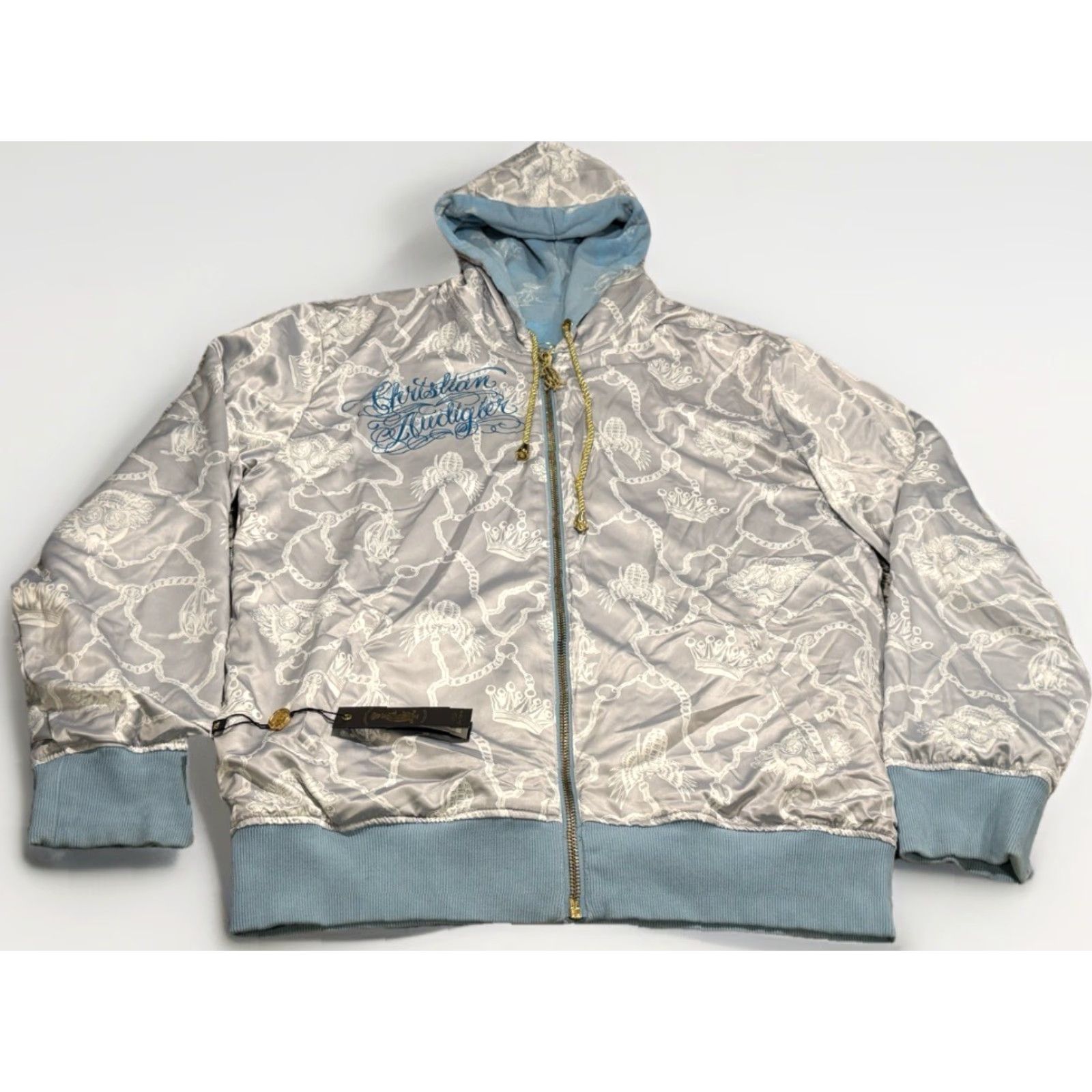 Vintage NWT Christian Audigier Holster Reversible Hoodie 2XL Blue Men Crown Gun Grenade Full Zip Reversible Size US XXL / EU 58 / 5 - 4 Thumbnail