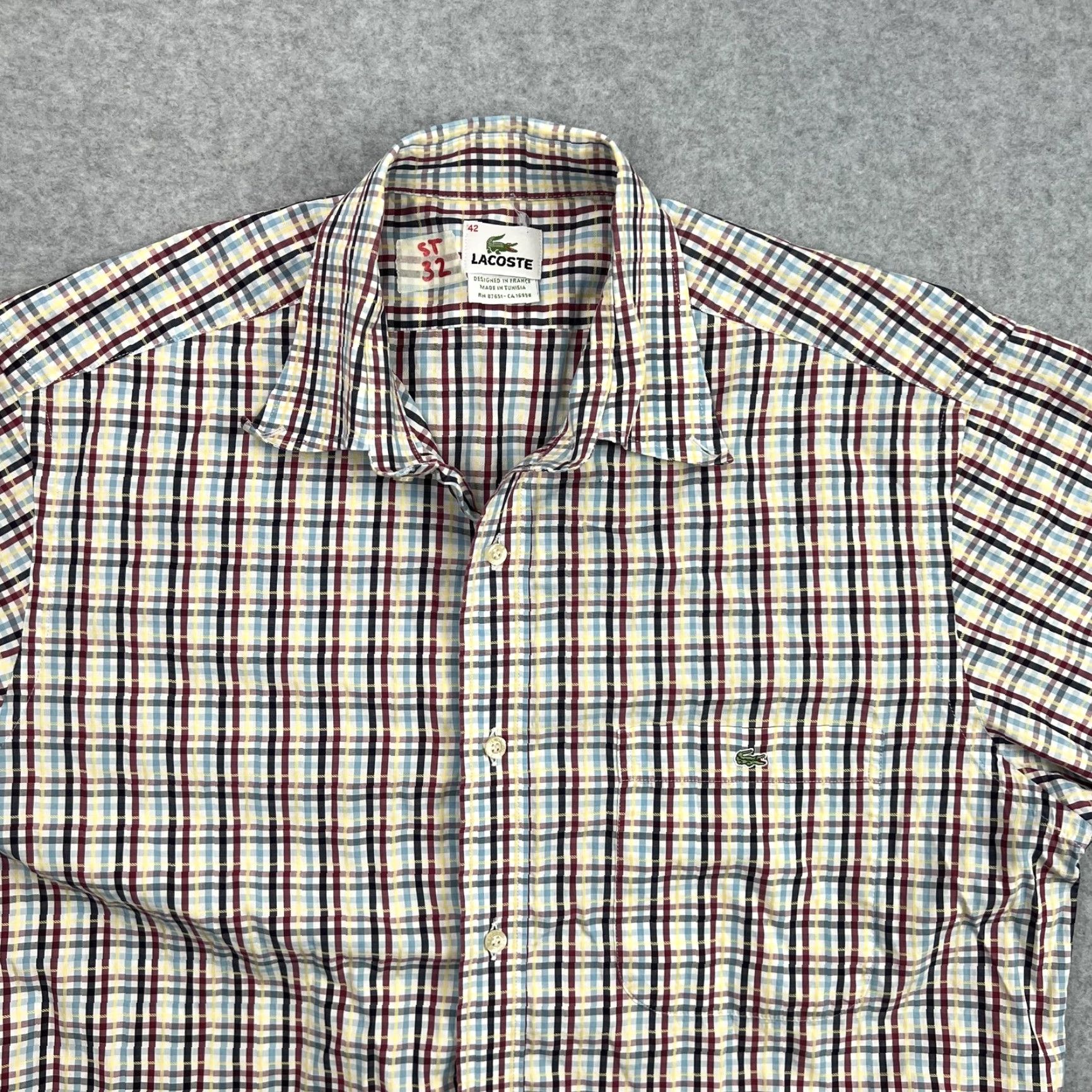 Lacoste Lacoste Shirt Mens 42 Multicolor Plaid Short Sleeve Button Front Casual Adult Size US XL / EU 56 / 4 - 4 Thumbnail