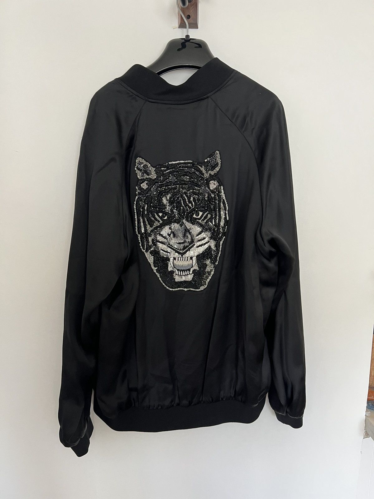 image of Saint Laurent Paris Hedi Embellished Tiger Bomber in Black, Men's (Size Medium)