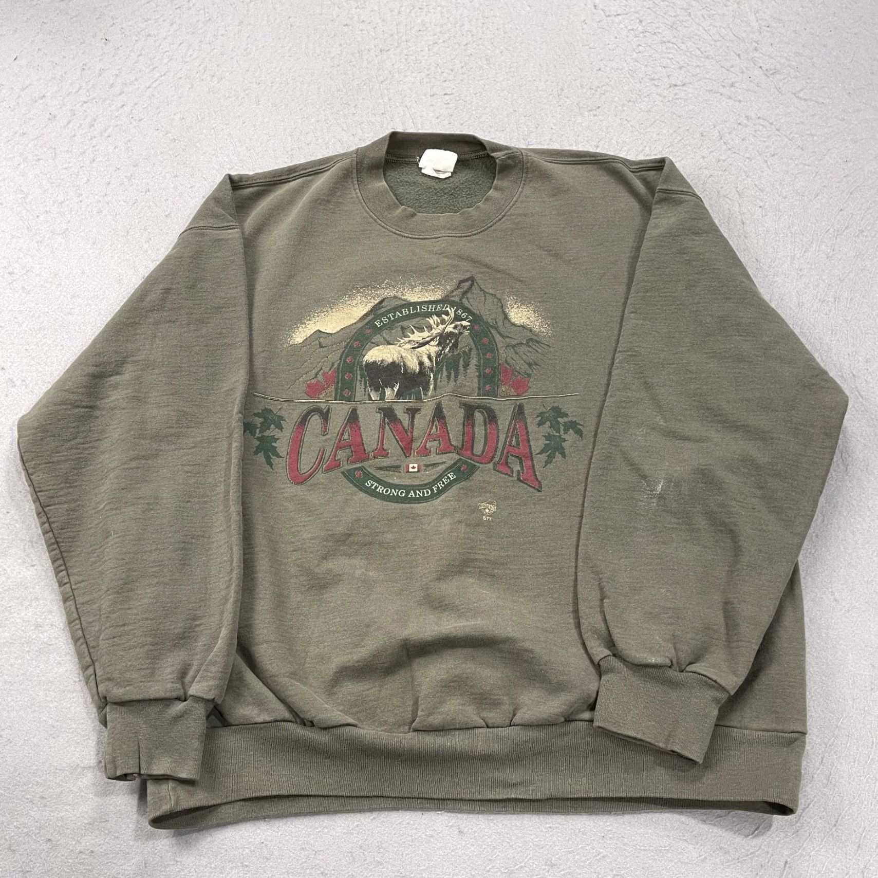 Olive VINTAGE Ravens Sweatshirt Mens L Olive Green Canada Moose Crewneck 90s Hiking Graphic Print Winter Fall Spring Crew Neck Pullover Longevity Size US L / EU 52-54 / 3 - 2 Thumbnail