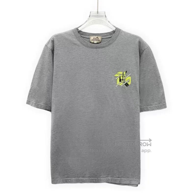 Hermes Hermes Gray Geometric Pattern Leather Patch Cotton Crewnec Size S / US 4 / IT 40 - 1 Thumbnail