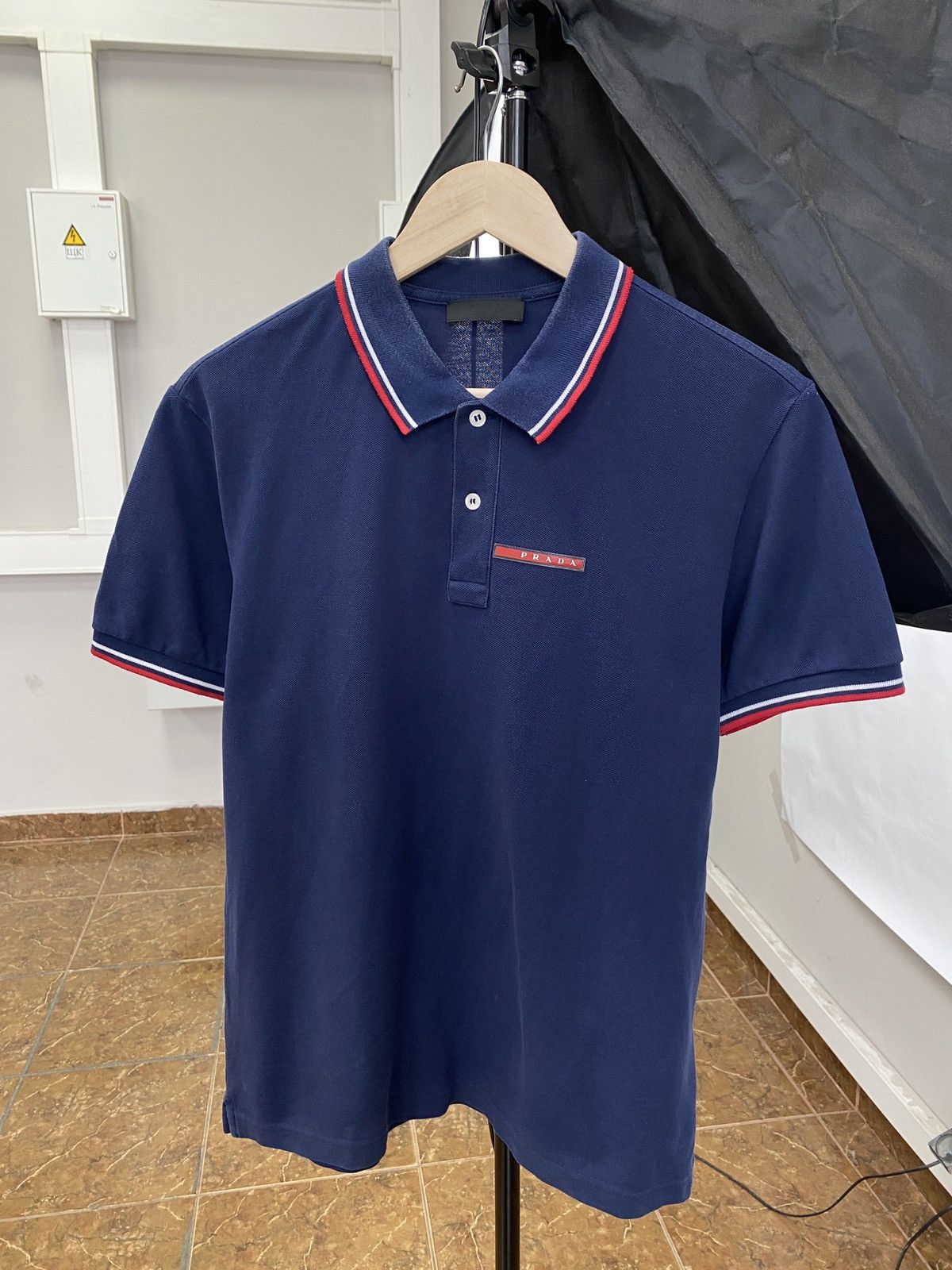 image of Prada Polo T-Shirt in Dark Blue, Men's (Size Medium)