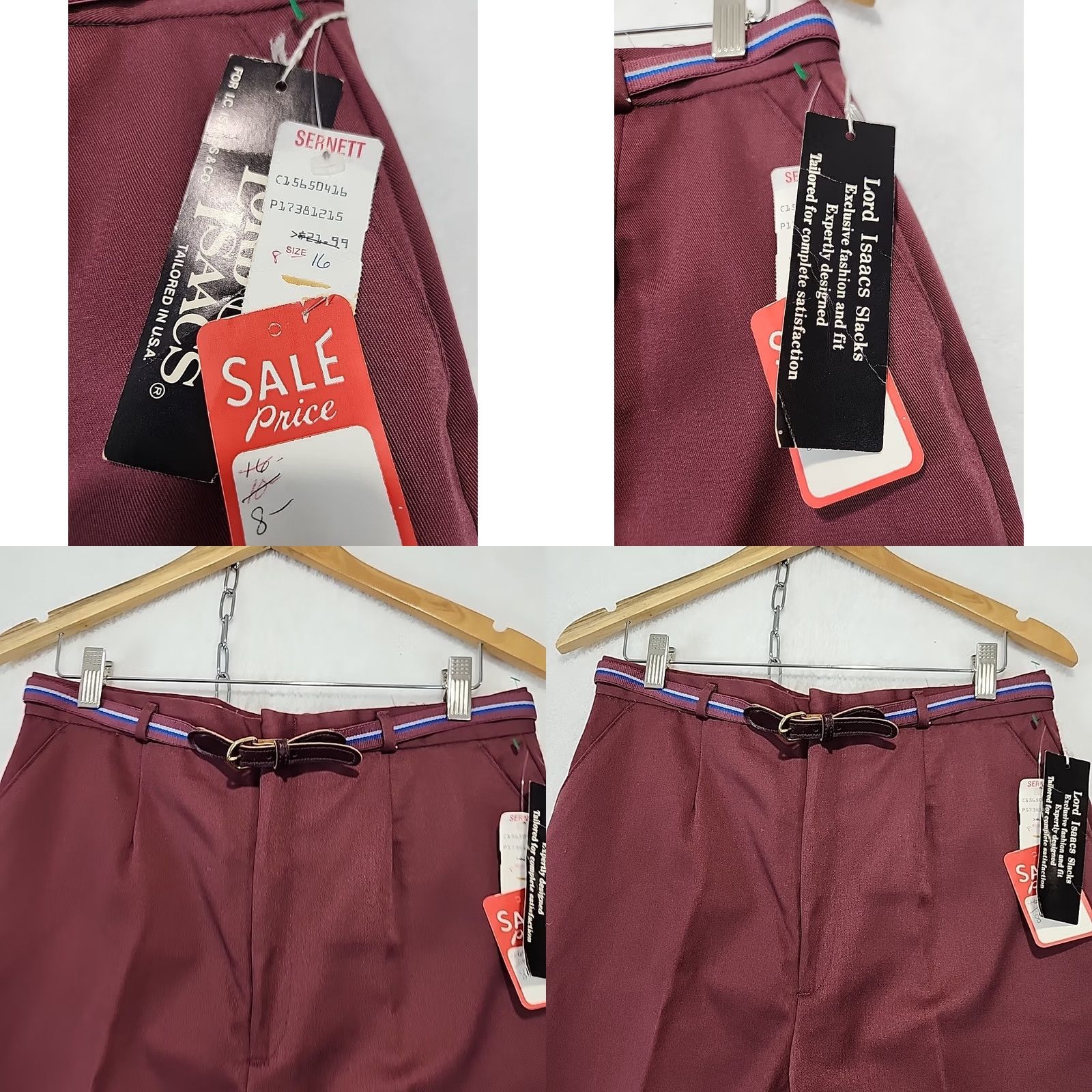 Vintage VINTAGE Lord Isaacs Belted Cranberry Womens High Rise Slacks 80s Dress Pants Straight Leg Size 16 Red Pockets Belted Button Zip Casual Mens Womens Size ONE SIZE - 10 Thumbnail