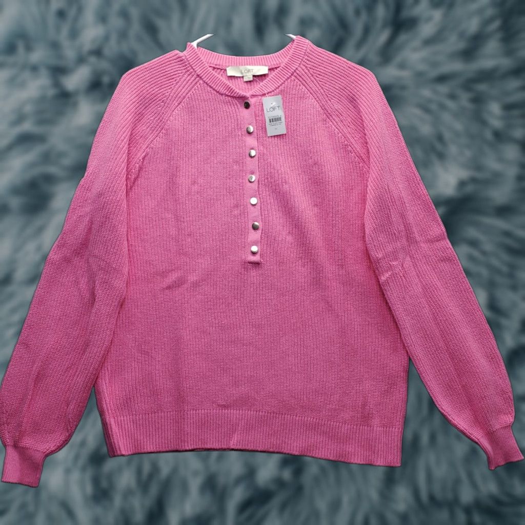 Loft LOFT Womens Sweater Shirt? (Original title uses Sweater) LOFT Henley Sweater Womens M Pink Waffle Knit Ribbed Cuff Hem 1/2 Button Size M / US 6-8 / IT 42-44 - 1 Thumbnail