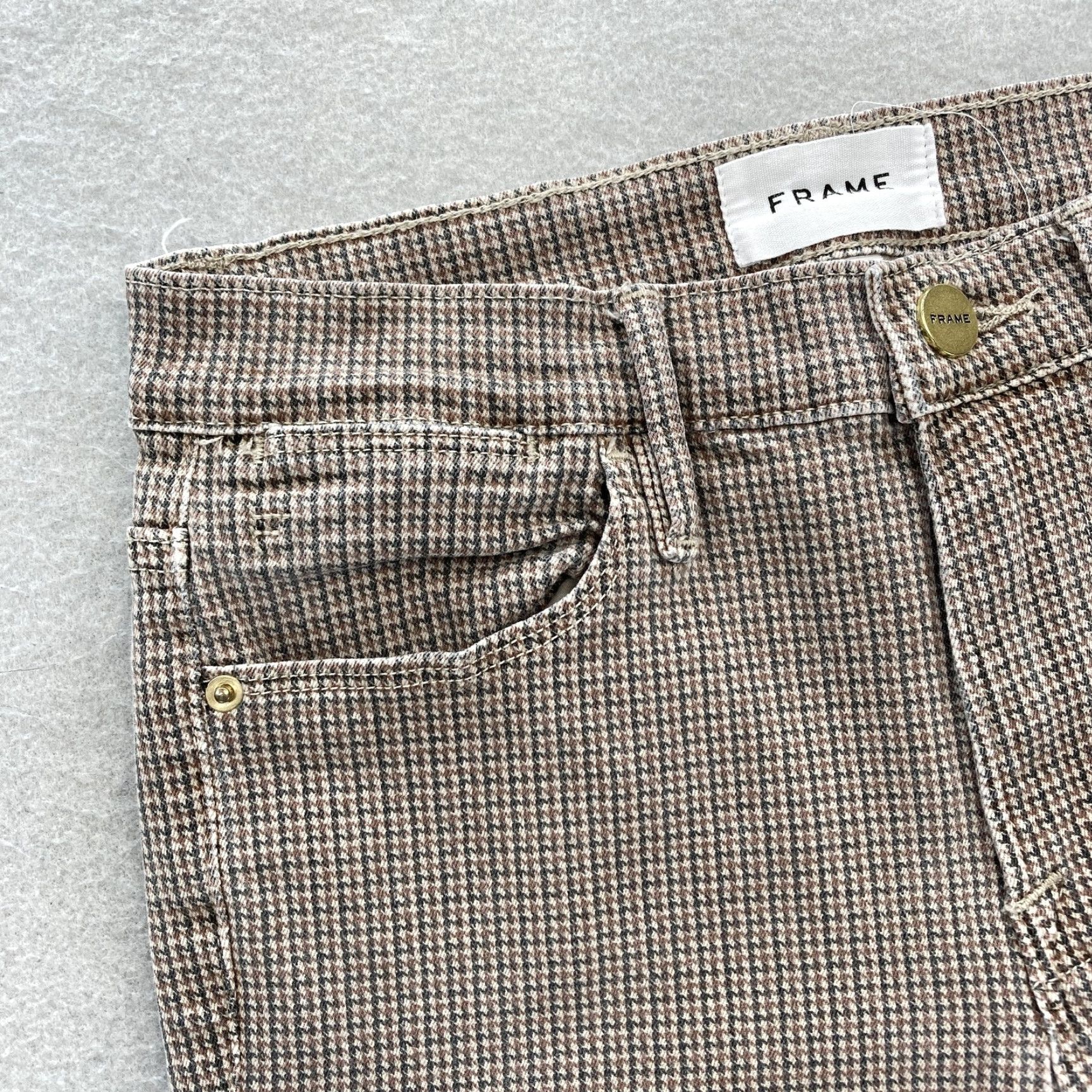 Frame FRAME Le High Skinny Jeans Womens 25 Houndstooth Stretch Pants Brown Plaid Multi 5-Pocket Zipper Button Slim Rise High Vintage N/A Size 42" / US 20 - 3 Thumbnail