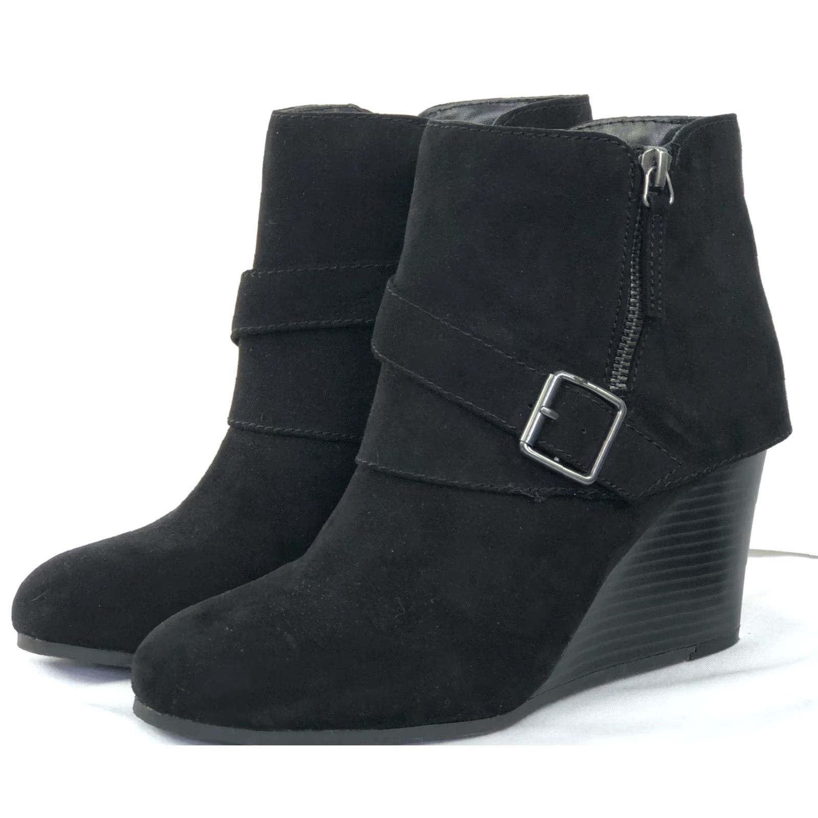 Vintage Arizona Ankle Boots Black 9m AZ Lady Zip Buckle Wedge Heel Boot Womens Shoes Size US 9 / IT 39 - 2 Thumbnail