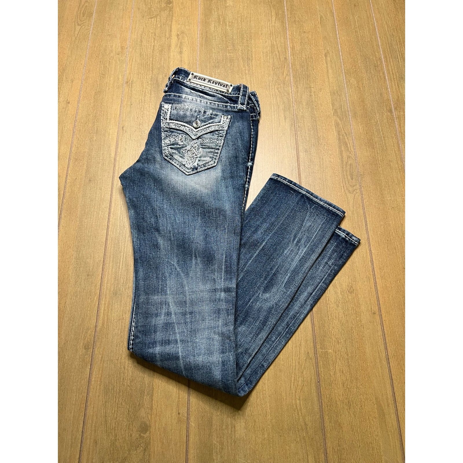 Rock Revival Rock Revival Embellished Low Rise Sargon Straight Denim 29 Size 29" - 15 Thumbnail