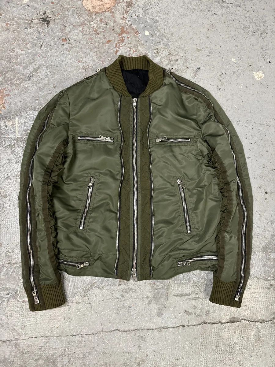 Balmain 2010s Balmain Multi Zips Aviator Green Bomber Jacket Size US M / EU 48-50 / 2 - 5 Thumbnail