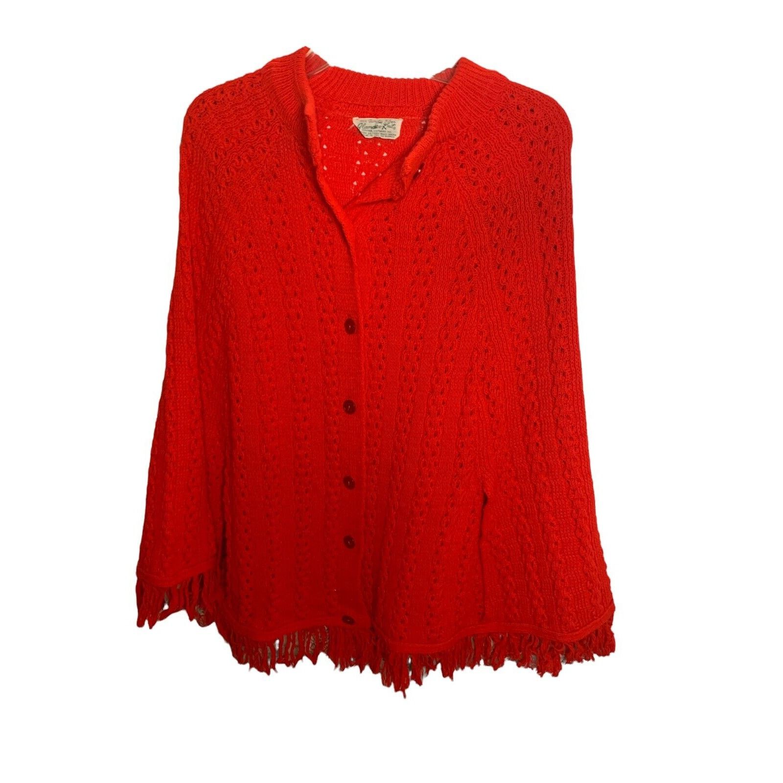 Vintage Vintage Glamour Knit Poncho Ladies Red Cape One Size Size ONE SIZE - 1 Thumbnail