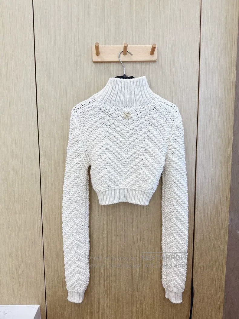 Fendi Fendi Beige High Neck Short Sleeve Sweater Size XXS / US 00 / IT 34 - 5 Thumbnail