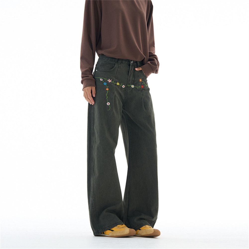 Vintage Men's floral embroidered retro washed distressed trousers Size US 32 / EU 48 - 2 Thumbnail