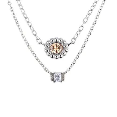 Jewelry Diamond Pendant Necklace – Round Gem, Layered Chain Size ONE SIZE - 5 Thumbnail