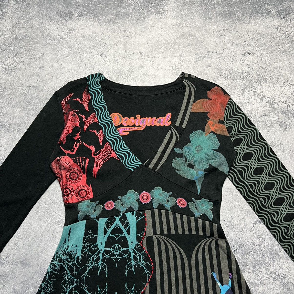 Designer × Desigual Vintage Desigual Dress Avant-Garde Ladies Long Sleeve V-Neck Size L / US 10 / IT 46 - 2 Thumbnail