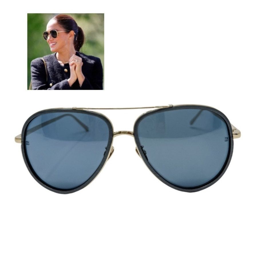Linda Farrow Linda Farrow Aviator Sunglasses Blue Gold w/ case LFL 539/5 Size ONE SIZE - 1 Thumbnail