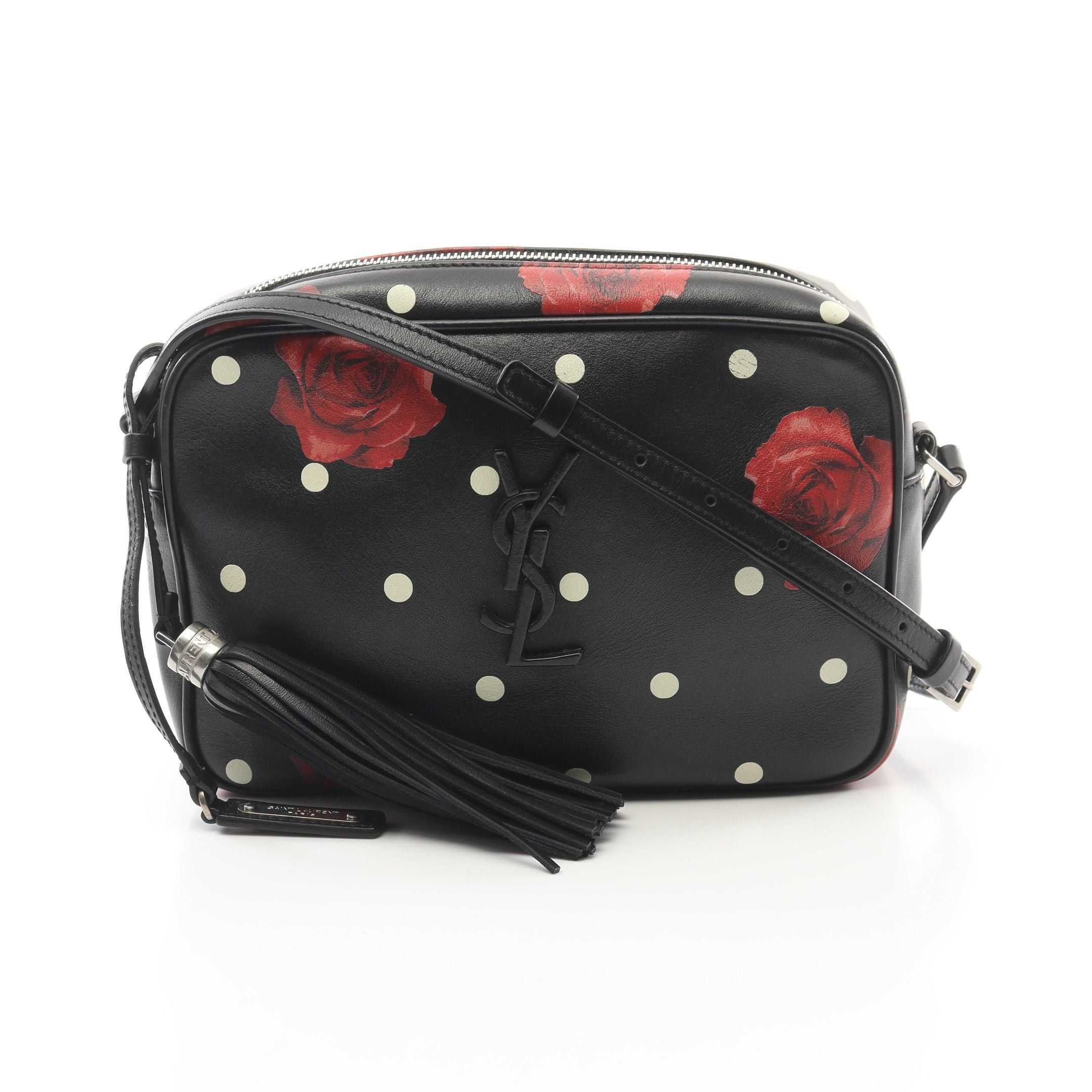 Yves Saint Laurent Yves Saint Laurent Ysl Monogram Shoulder Bag Rose Dot Tassel Charm Leather Black Red White Size ONE SIZE - 1 Thumbnail