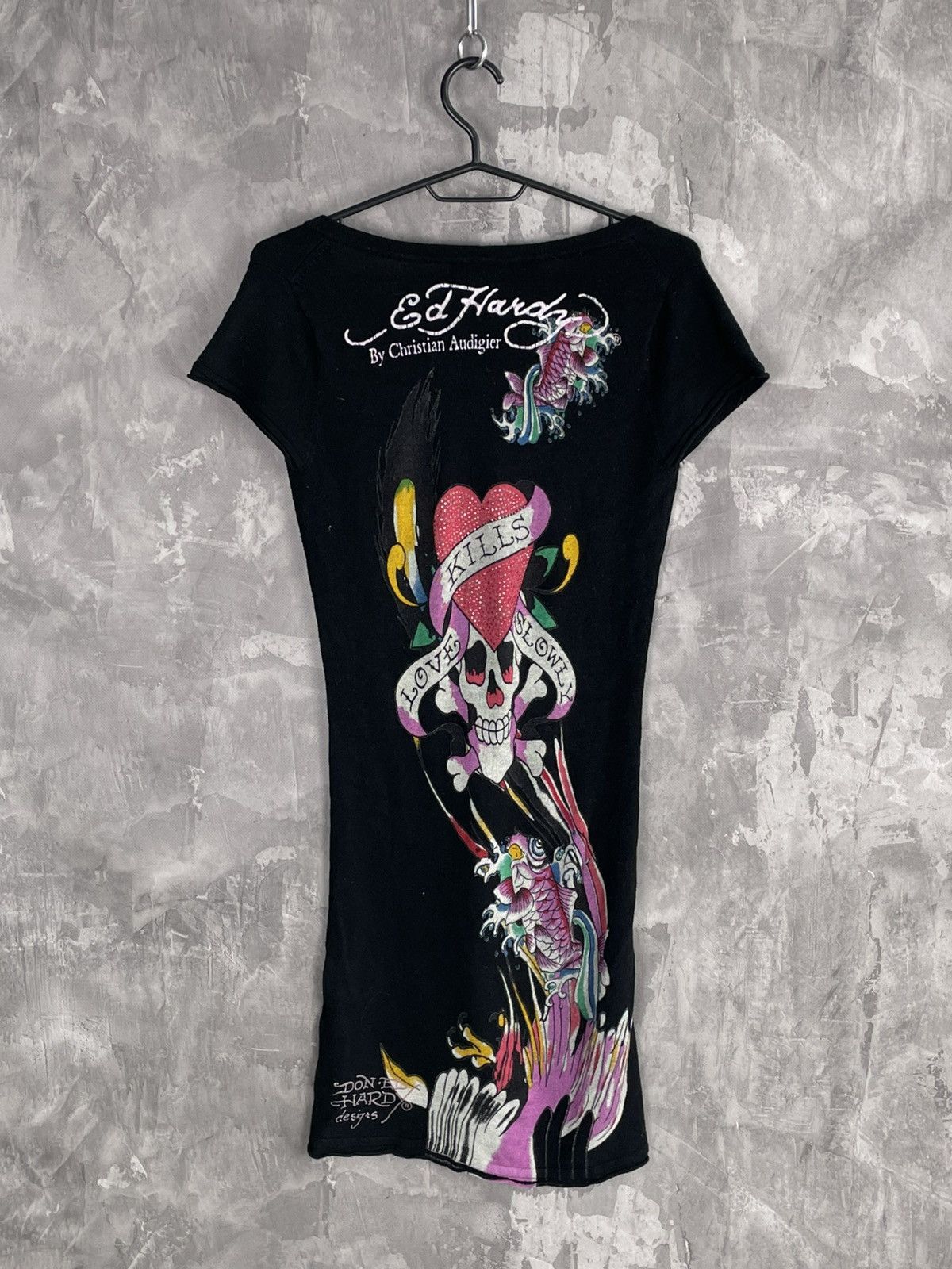 Christian Audigier × Ed Hardy 00s Ed Hardy Tattoo Print Glamour Rayon Y2K Dress Size S / US 4 / IT 40 - 1 Thumbnail