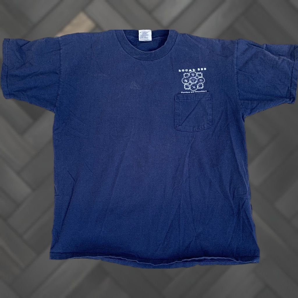 Vintage VINTAGE Oneita Local 398 Plumbers and Steamfitters Pocket T Shirt Short Sleeve Size XL Blue Cotton Mens Size US XL / EU 56 / 4 - 1 Thumbnail