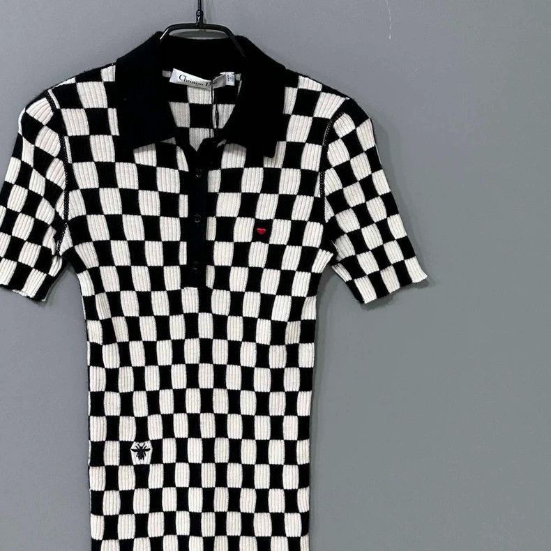 Dior Black and White Checkered Short Sleeve Top-2505 Size XS / US 0-2 / IT 36-38 - 2 Thumbnail