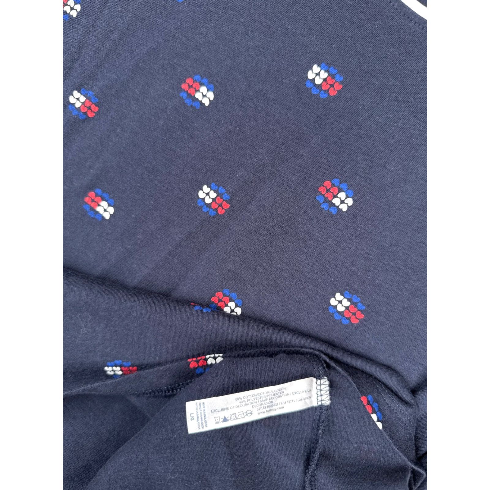Tommy Hilfiger Tommy Hilfiger Shirt Women Large Blue Heart AOP Crew Short Sleeve Cotton Blend Logo Size L / US 10 / IT 46 - 7 Thumbnail
