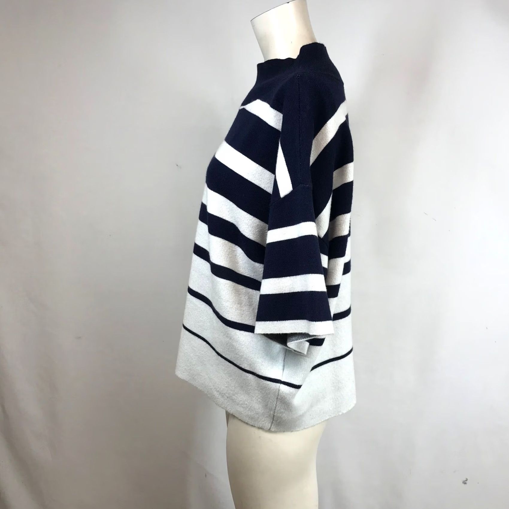 Vintage Maeve Anthropologie Navy White Striped Mock Neck Knit Top Size M Relaxed Fit Shirt Womens Knit Top Size M / US 6-8 / IT 42-44 - 6 Thumbnail