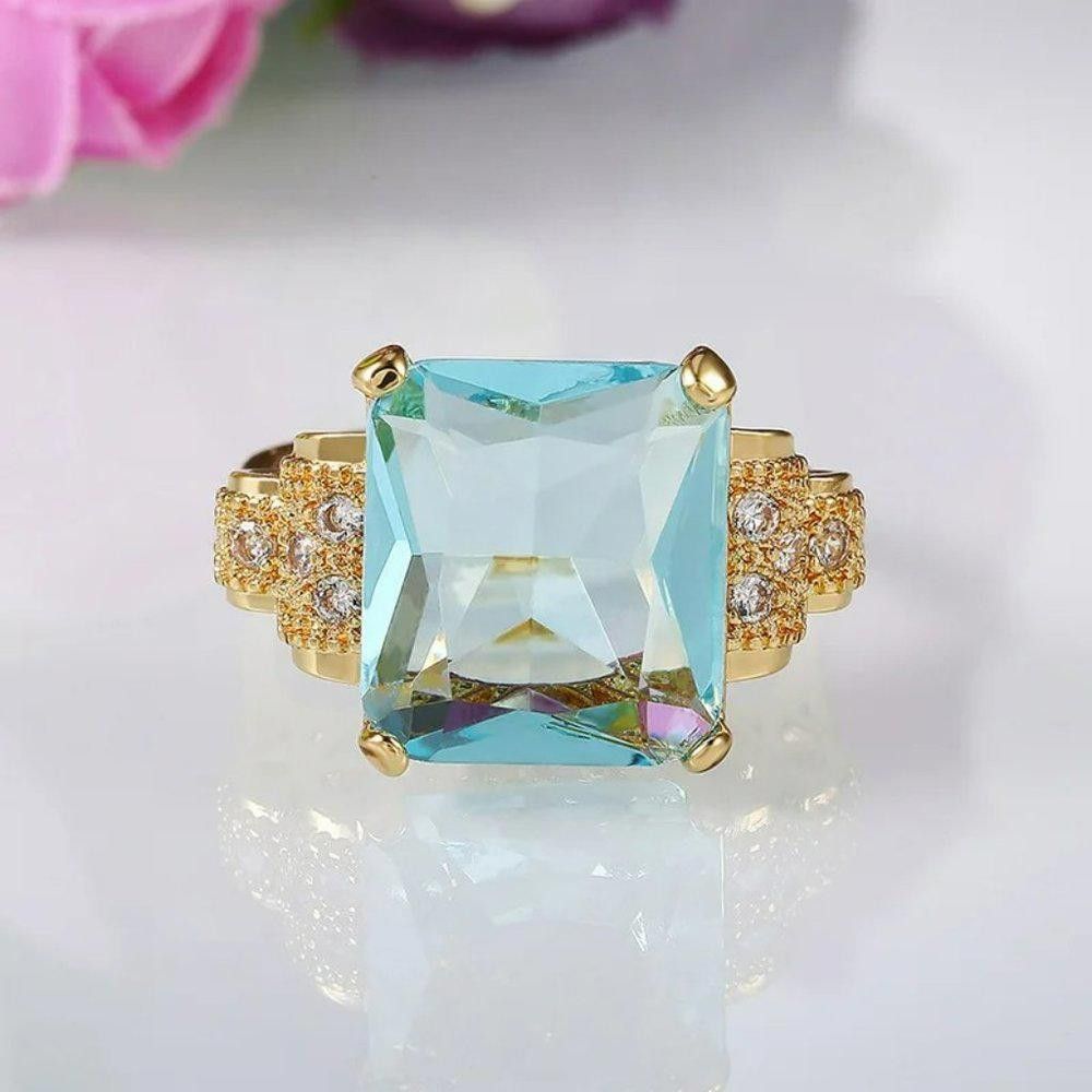 Designer 2Ct Emerald Simulated London Blue Topaz 14K Ring - Size 7 Size ONE SIZE - 4 Thumbnail