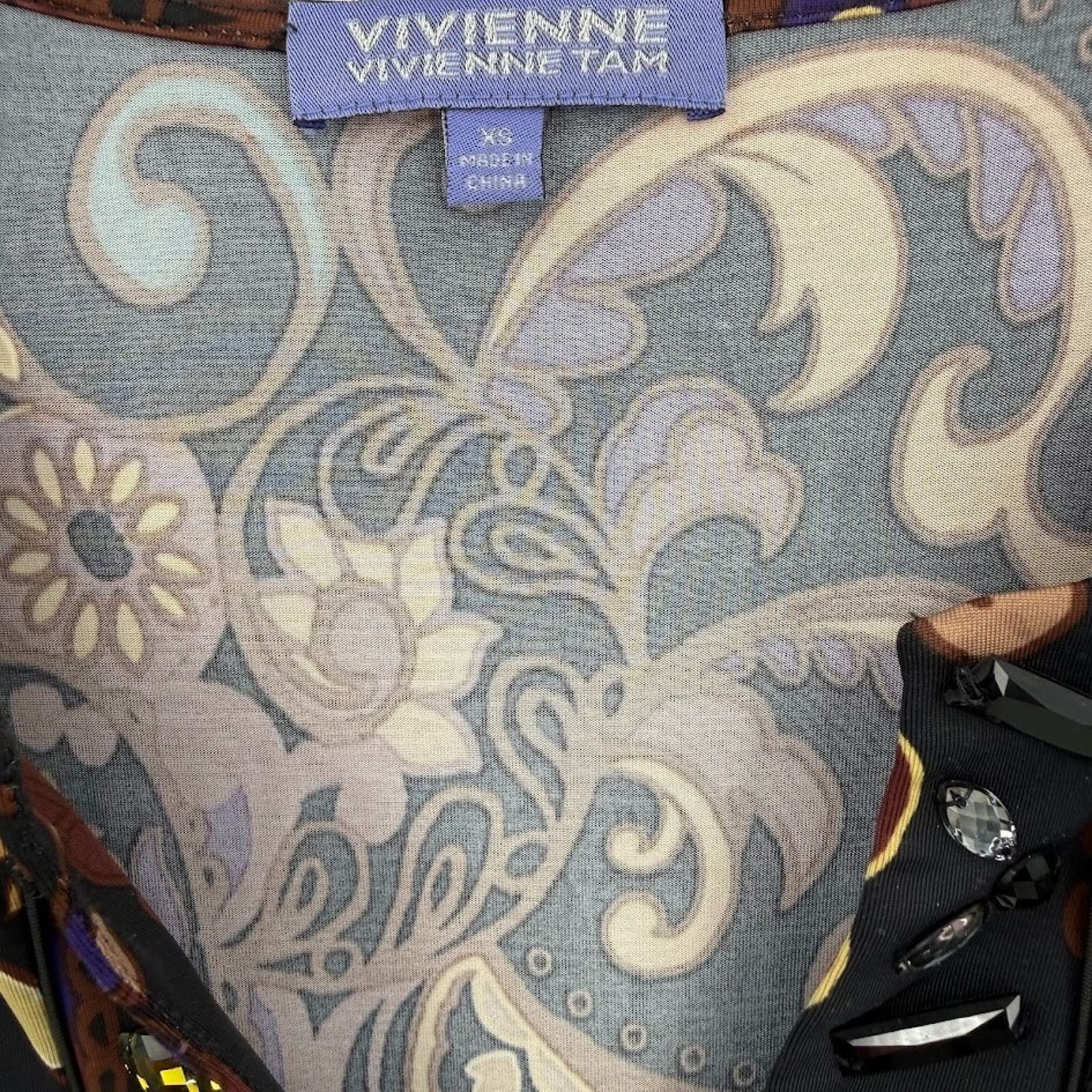 Vivienne Tam Vivienne Tam XS Paisley Sleeveless Dress Beaded Neck Boho Size XS / US 0-2 / IT 36-38 - 3 Thumbnail